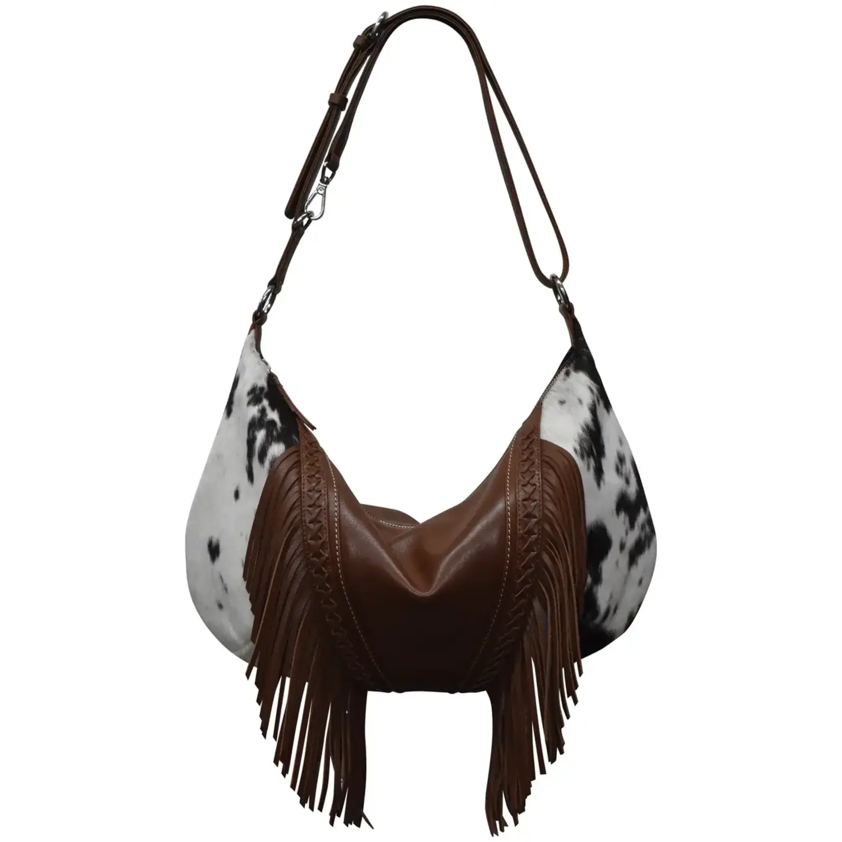 Leather Handbags and Accessories 6721HC Toffee/Haircalf - Western Fringe Medium Crescent Bag