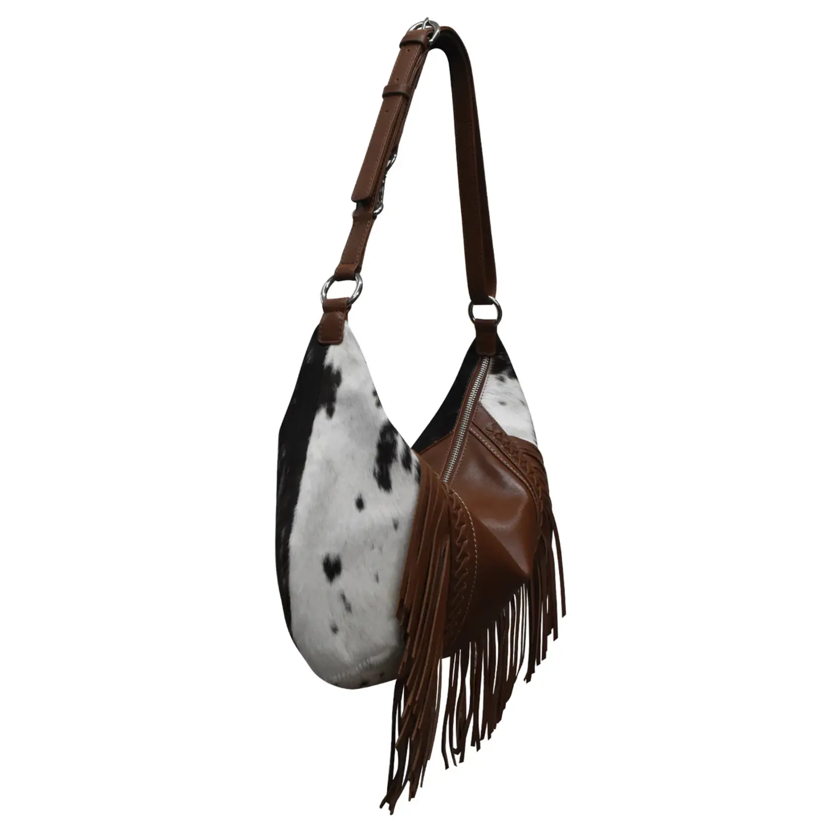Leather Handbags and Accessories 6721HC Toffee/Haircalf - Western Fringe Medium Crescent Bag