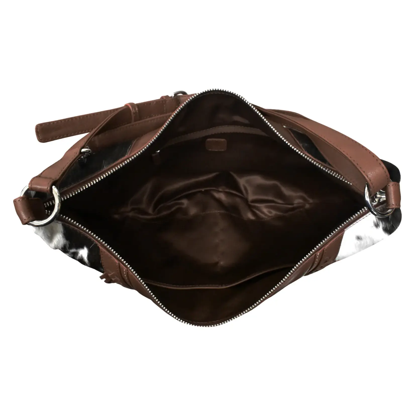 Leather Handbags and Accessories 6721HC Toffee/Haircalf - Western Fringe Medium Crescent Bag