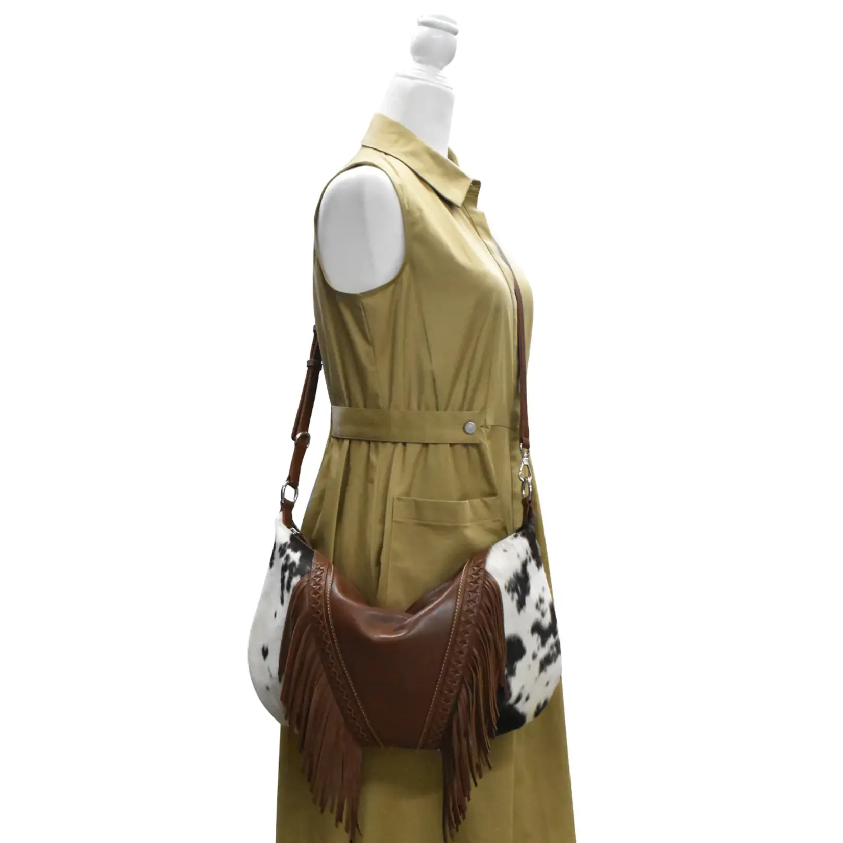 Leather Handbags and Accessories 6721HC Toffee/Haircalf - Western Fringe Medium Crescent Bag