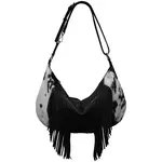 Leather Handbags and Accessories 6721HC Black/Haircalf - Western Fringe Medium Crescent Bag