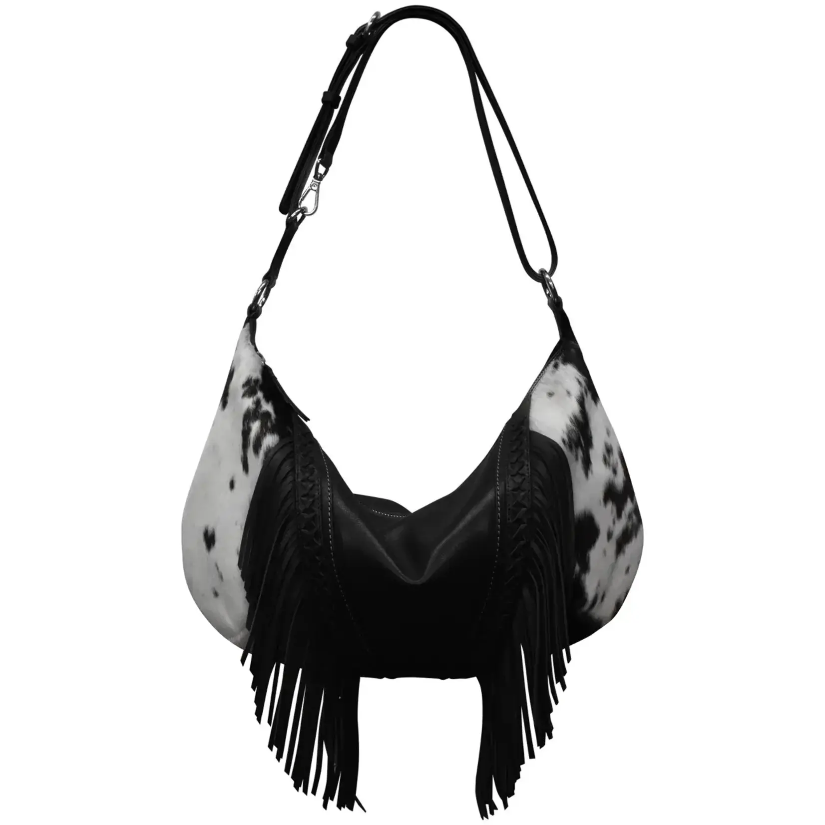 Leather Handbags and Accessories 6721HC Black/Haircalf - Western Fringe Medium Crescent Bag