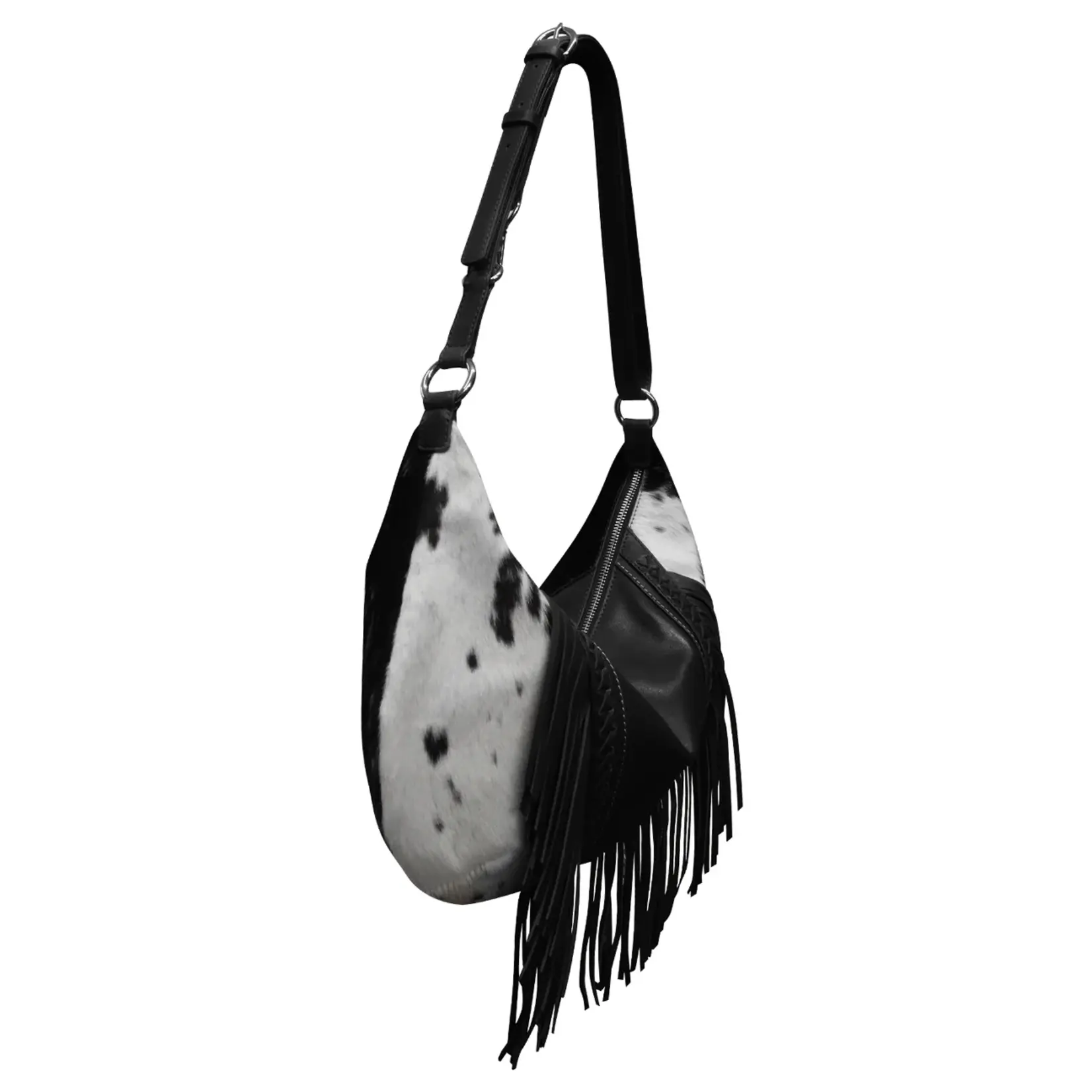 Leather Handbags and Accessories 6721HC Black/Haircalf - Western Fringe Medium Crescent Bag