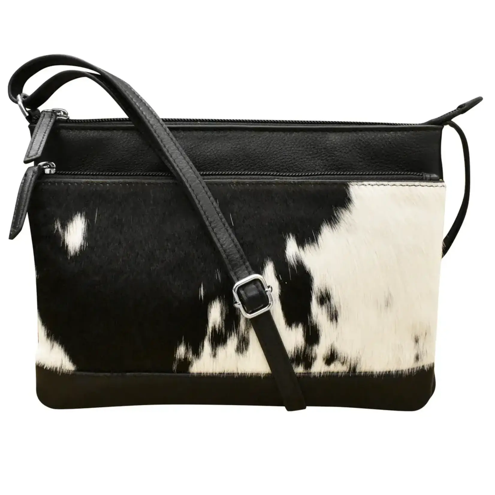 Leather Handbags and Accessories 6028HC Black/Haircalf Leather - Double Zip Crossbody