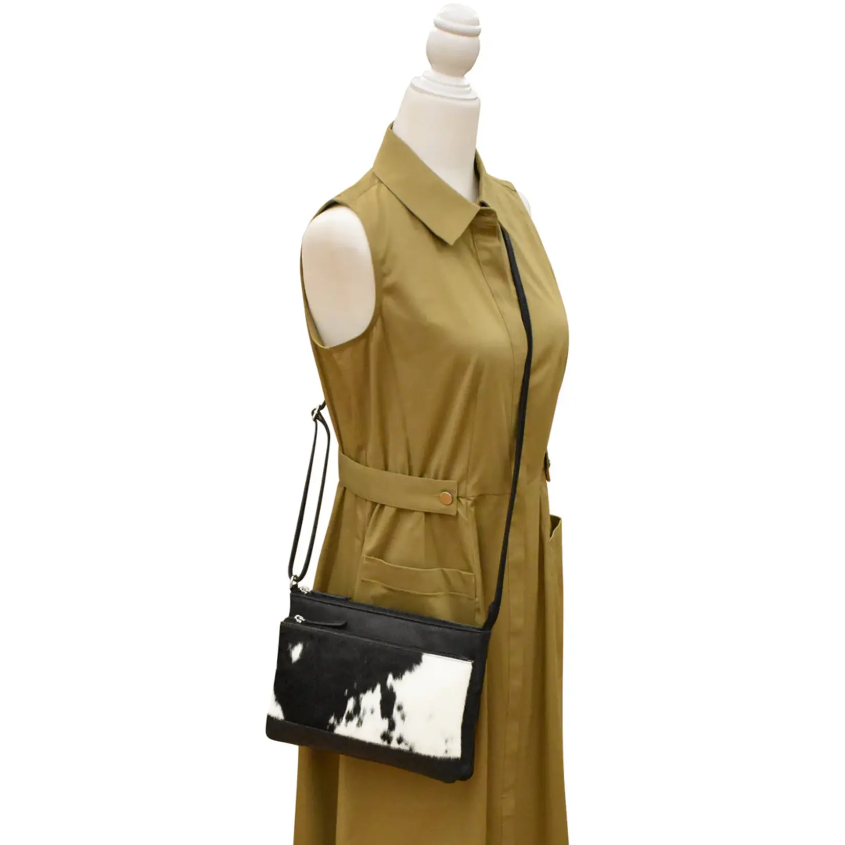 Leather Handbags and Accessories 6028HC Black/Haircalf Leather - Double Zip Crossbody