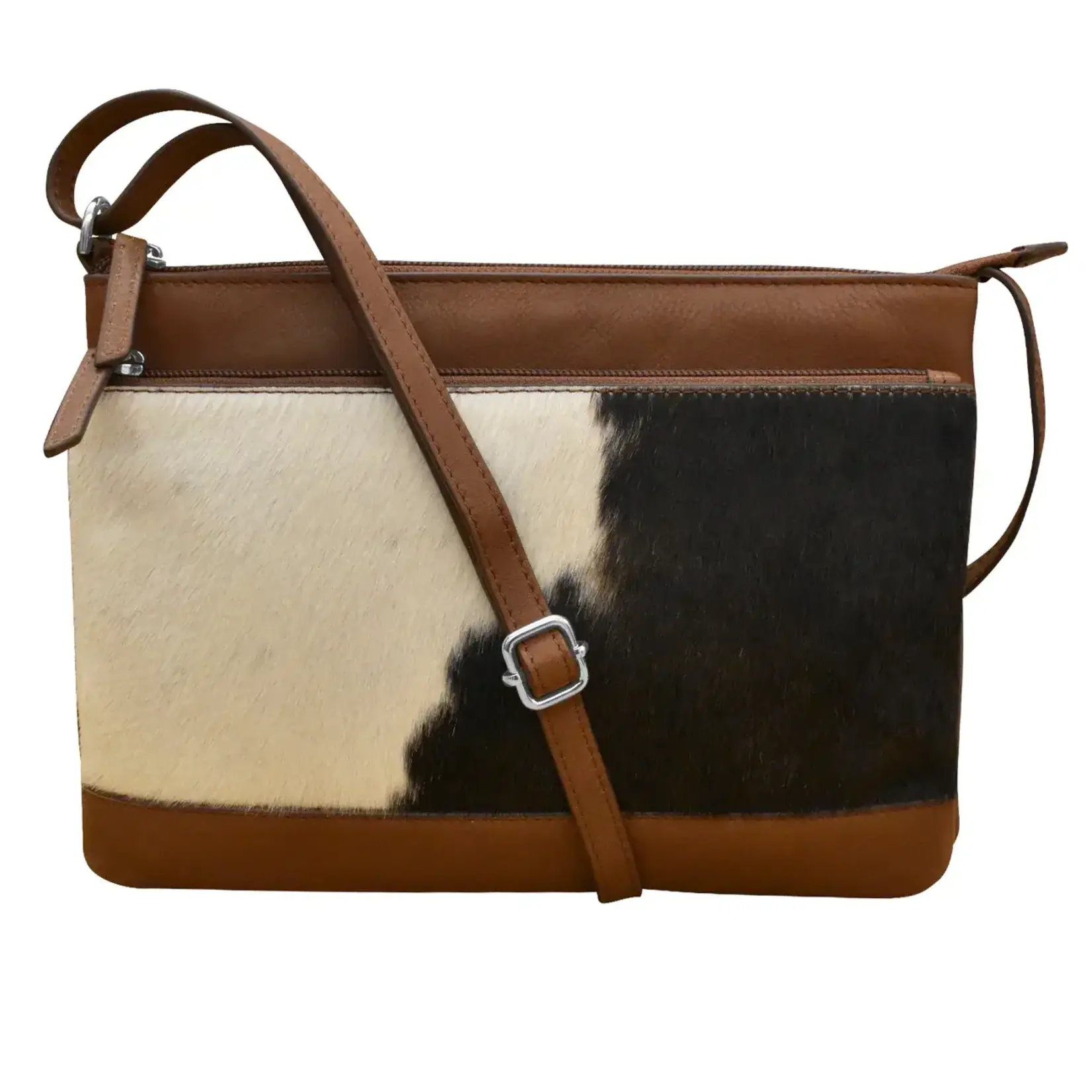 Leather Handbags and Accessories 6028HC Toffee/Haircalf Leather - Double Zip Crossbody