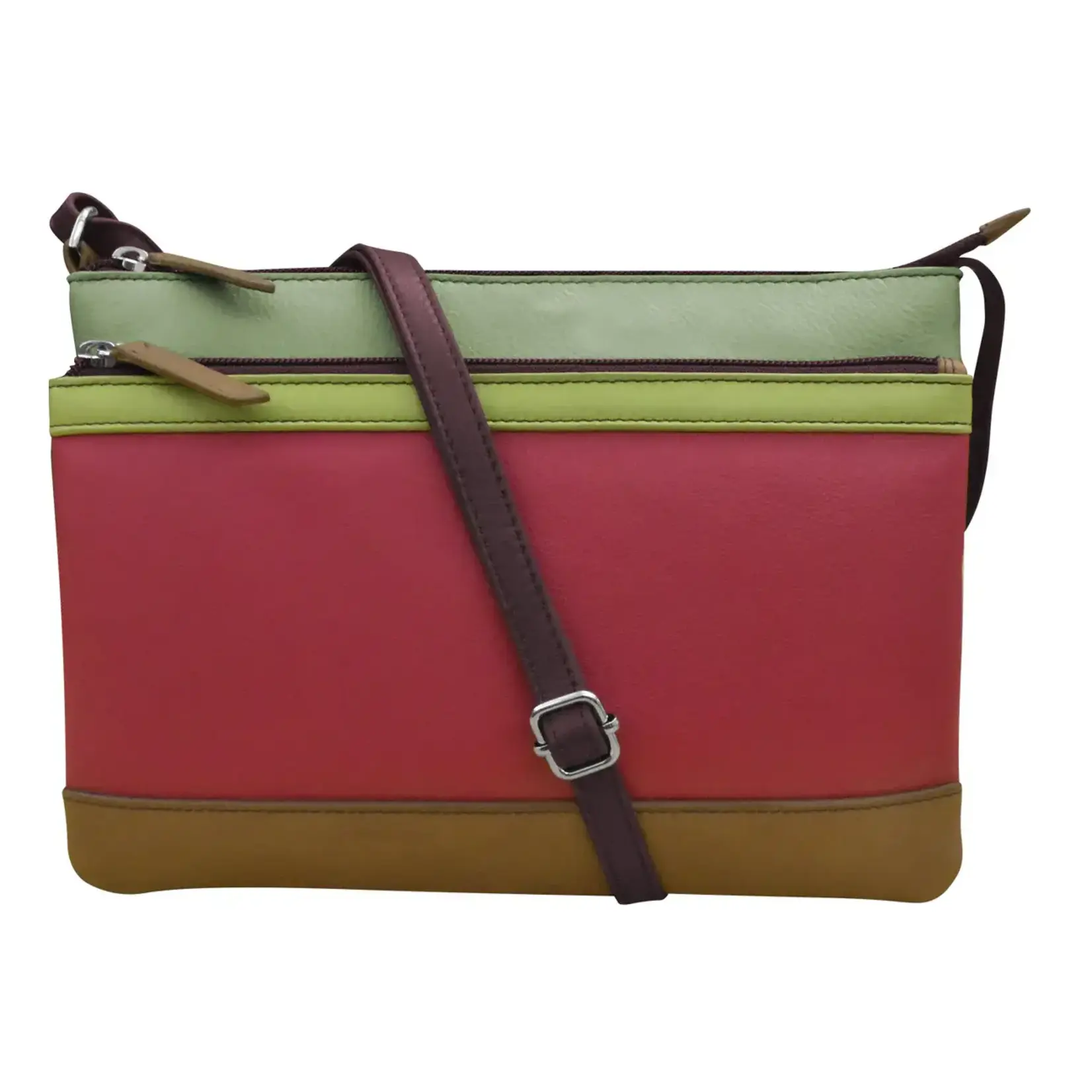 Leather Handbags and Accessories 6028 Sage Multi - Double Zip Crossbody