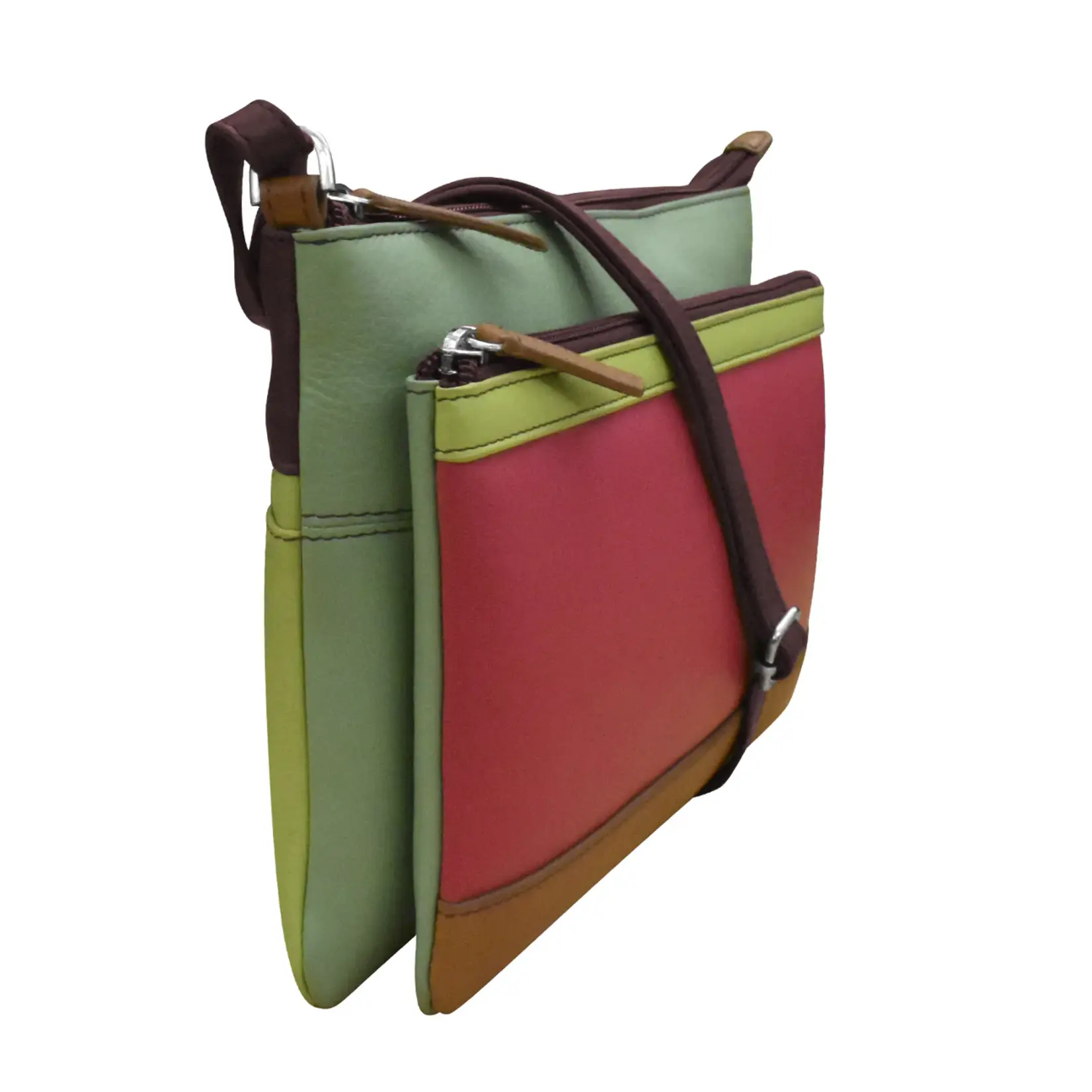 Leather Handbags and Accessories 6028 Sage Multi - Double Zip Crossbody