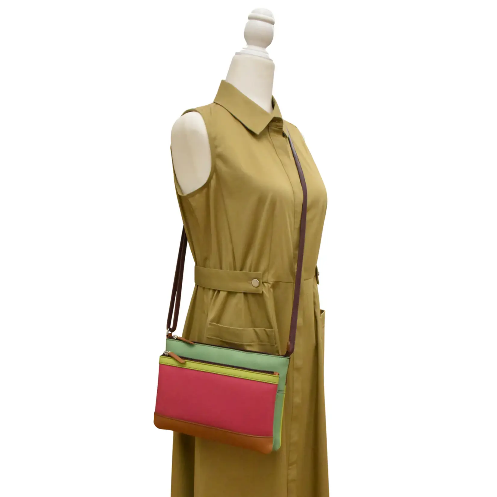 Leather Handbags and Accessories 6028 Sage Multi - Double Zip Crossbody