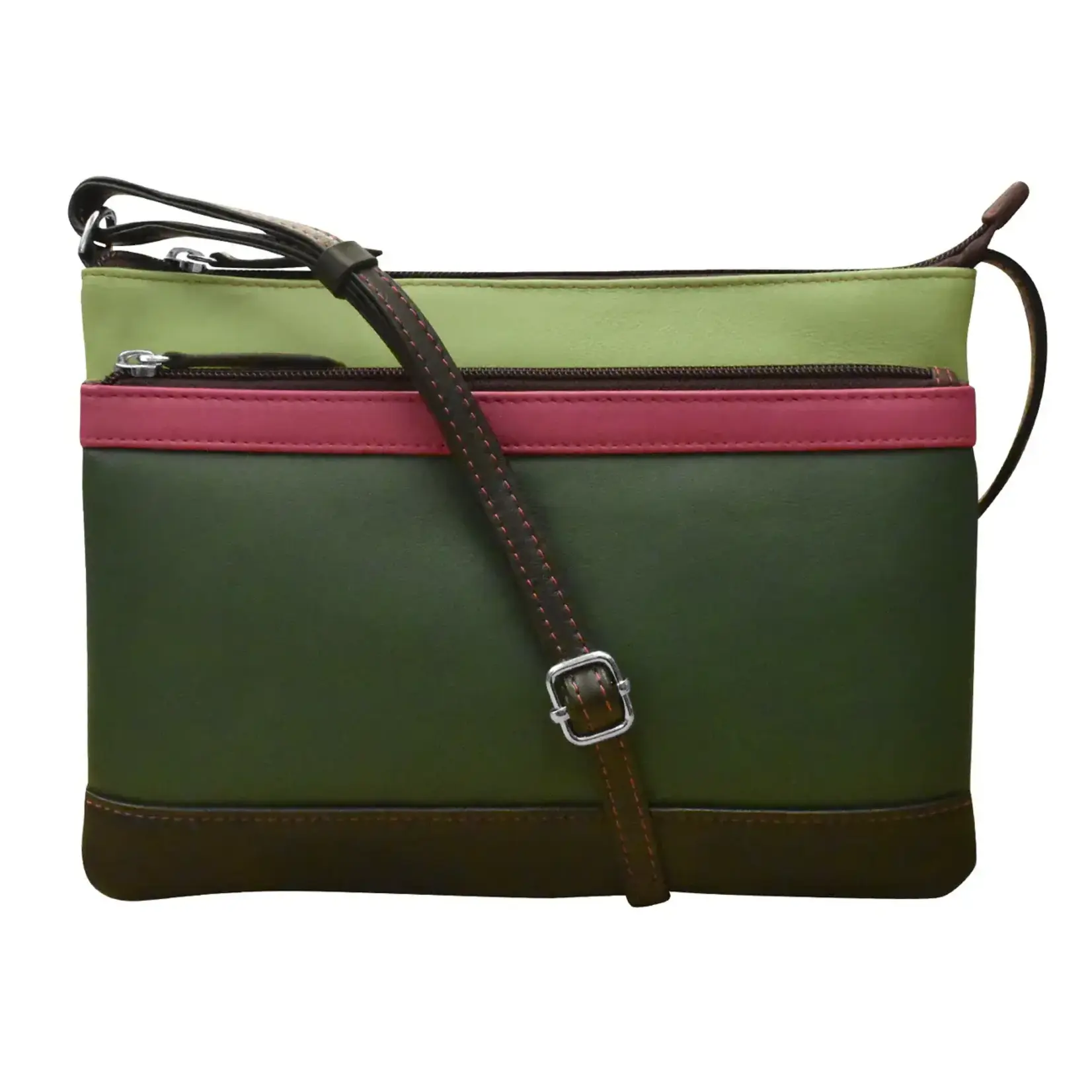 Leather Handbags and Accessories 6028 Forest Multi - Double Zip Crossbody