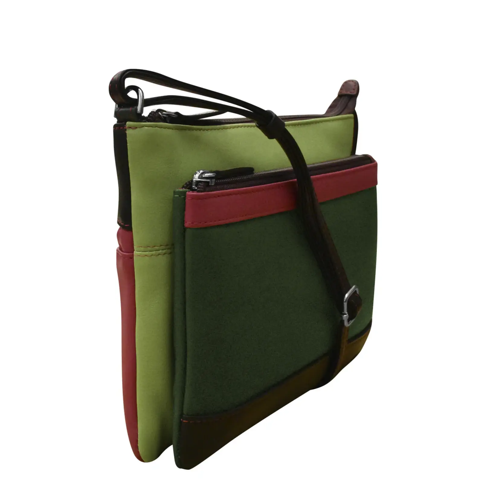 Leather Handbags and Accessories 6028 Forest Multi - Double Zip Crossbody