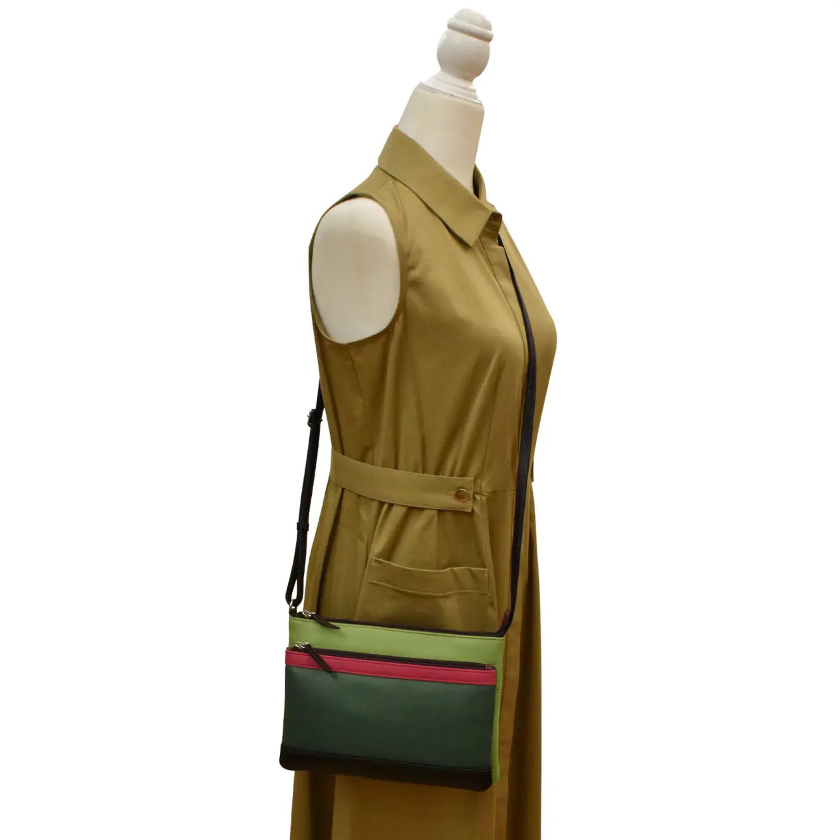 Leather Handbags and Accessories 6028 Forest Multi - Double Zip Crossbody