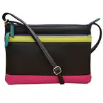 Leather Handbags and Accessories 6028 Black Brights - Double Zip Crossbody
