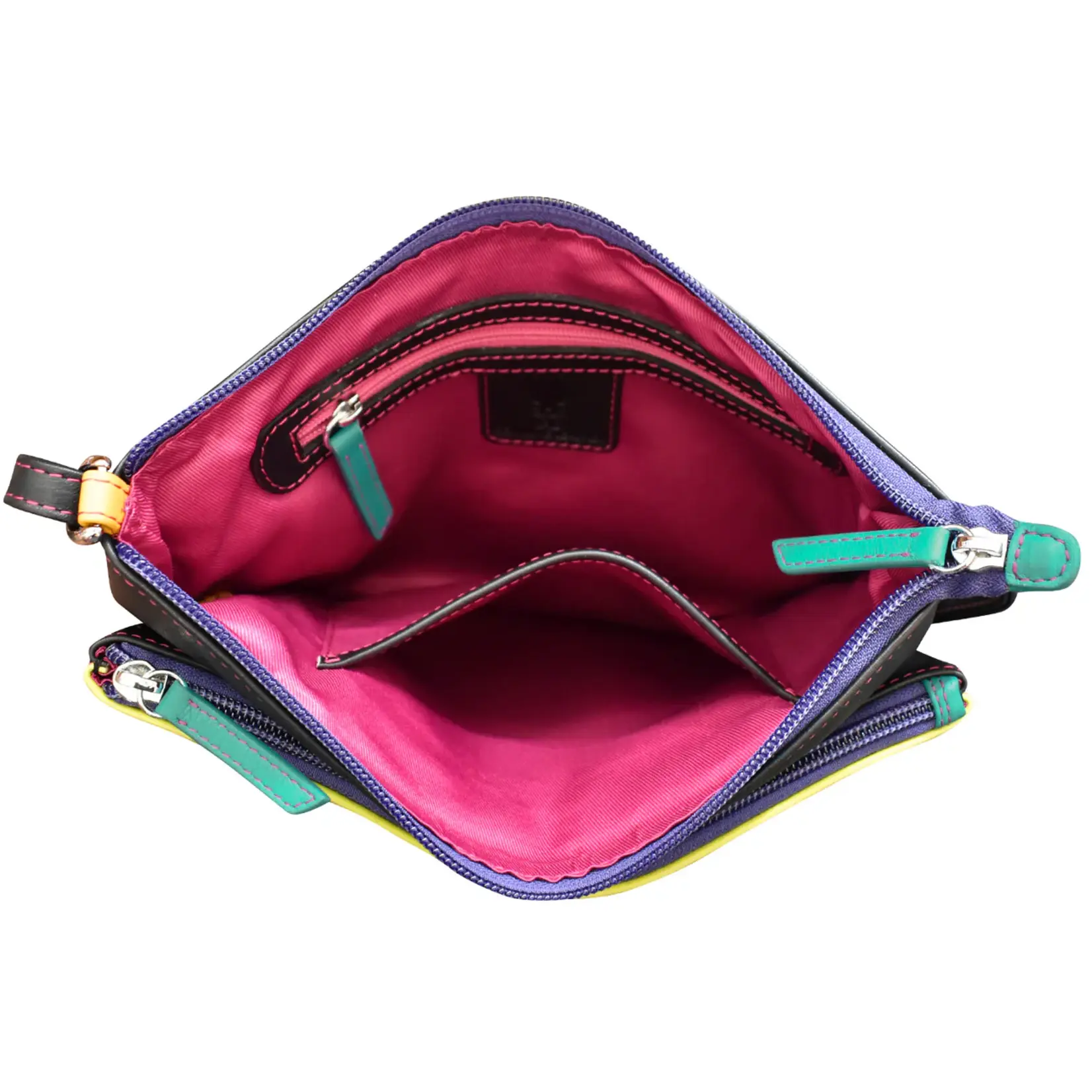 Leather Handbags and Accessories 6028 Black Brights - Double Zip Crossbody