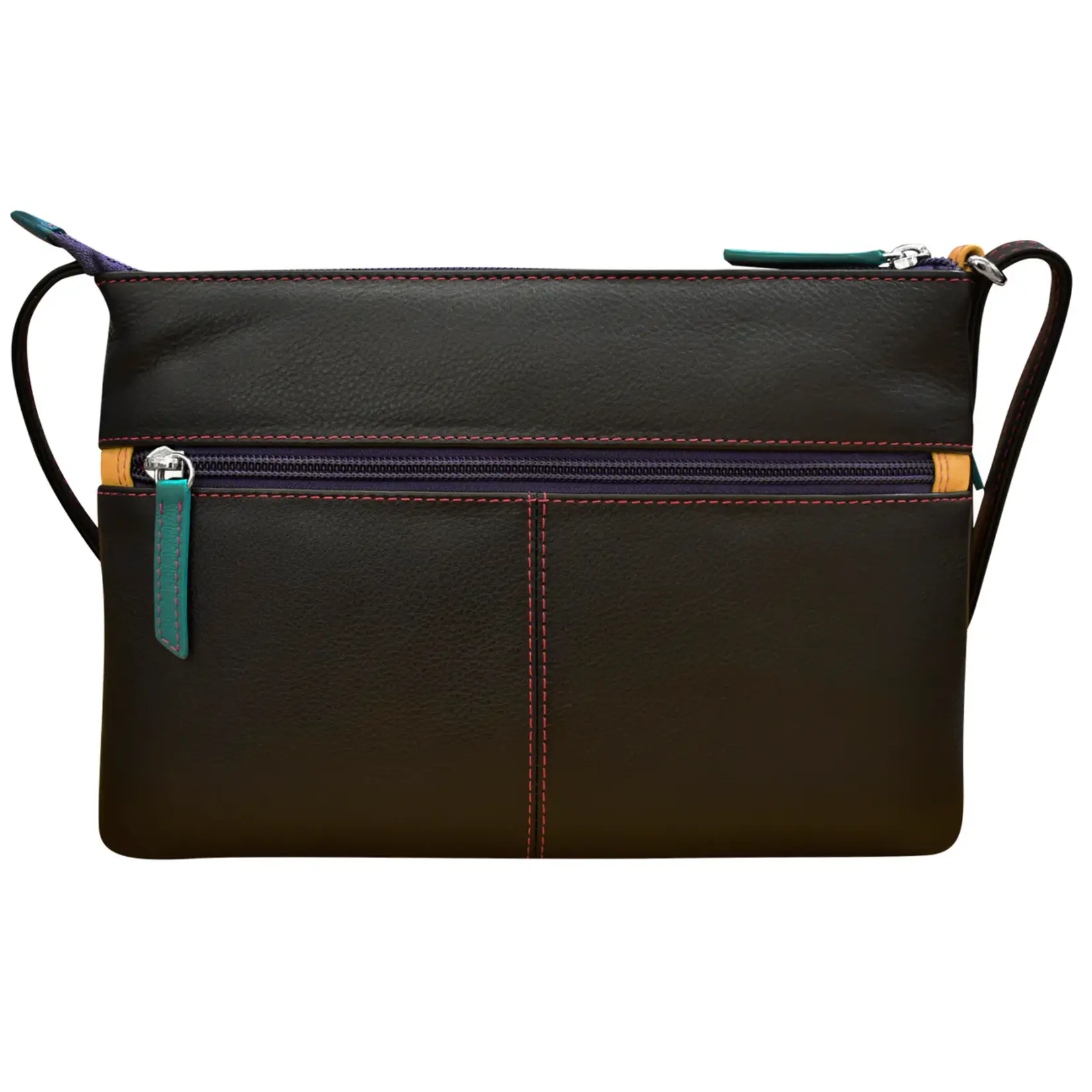 Leather Handbags and Accessories 6028 Black Brights - Double Zip Crossbody