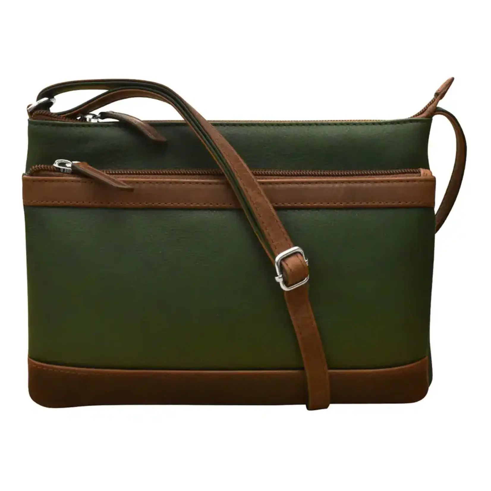 Leather Handbags and Accessories 6028 Hunter Green / Rustic Brown - Double Zip Crossbody