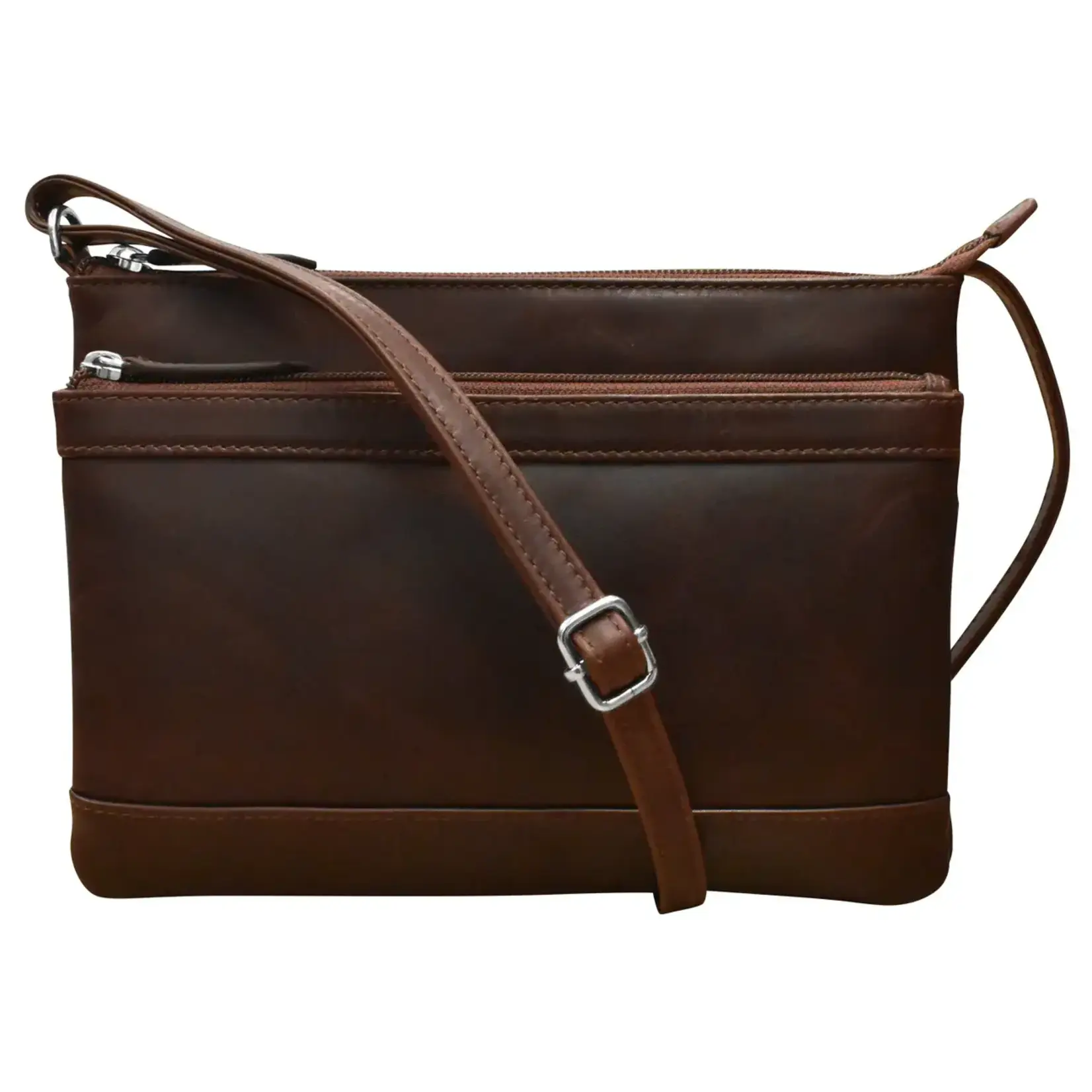 Leather Handbags and Accessories 6028 Rustic Brown (Distressed) - Double Zip Crossbody