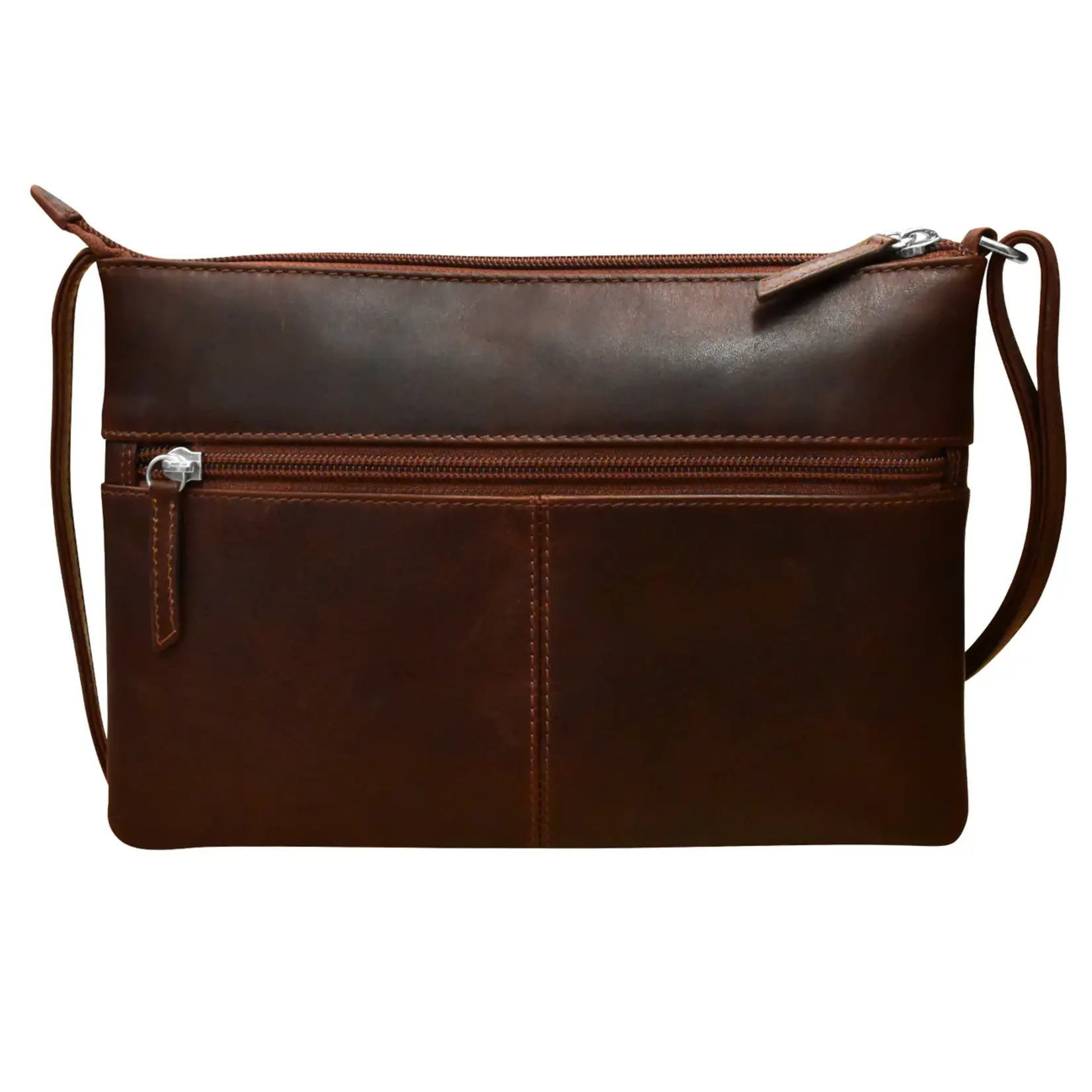 Leather Handbags and Accessories 6028 Rustic Brown (Distressed) - Double Zip Crossbody