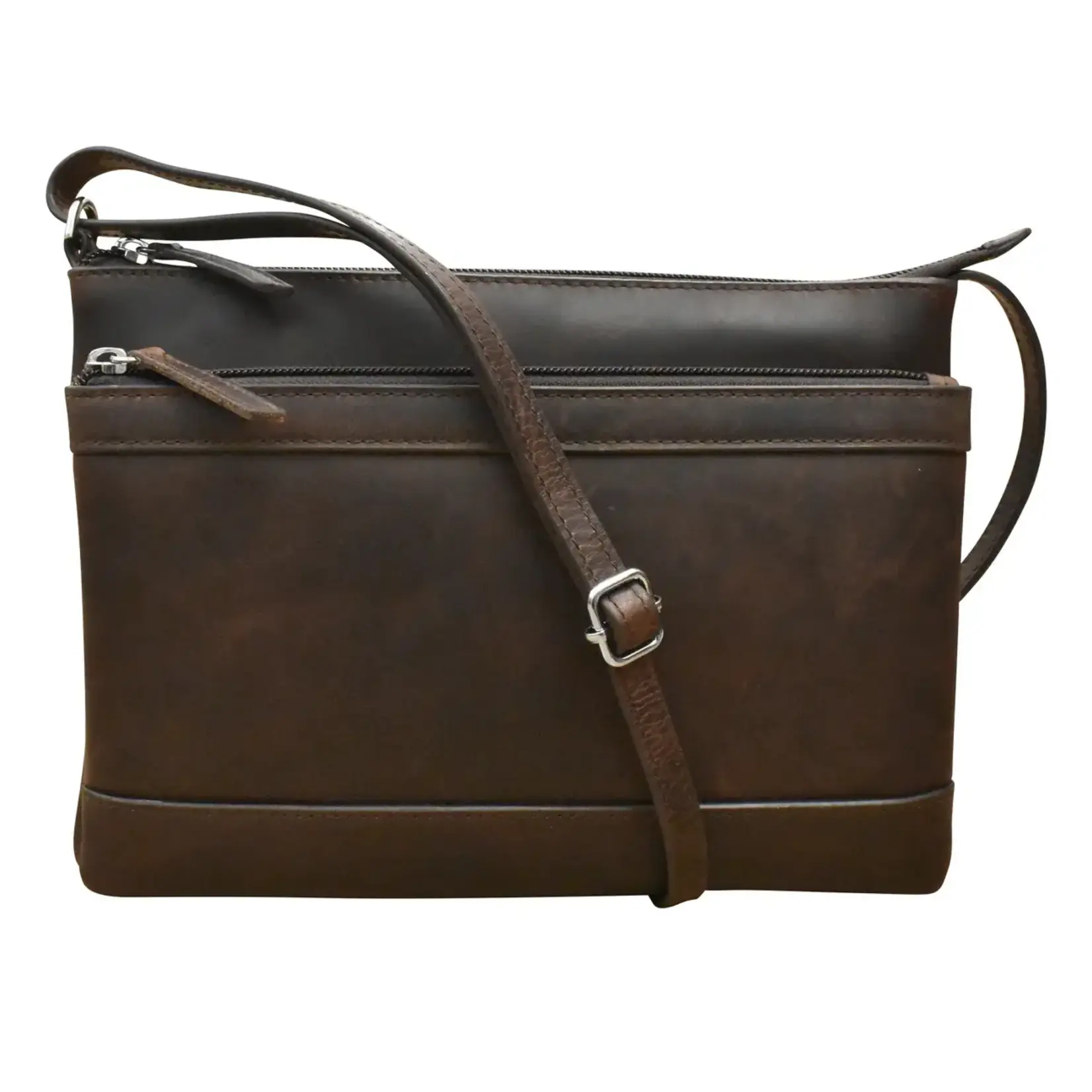 Leather Handbags and Accessories 6028 Chocolate (Distressed) - Double Zip Crossbody