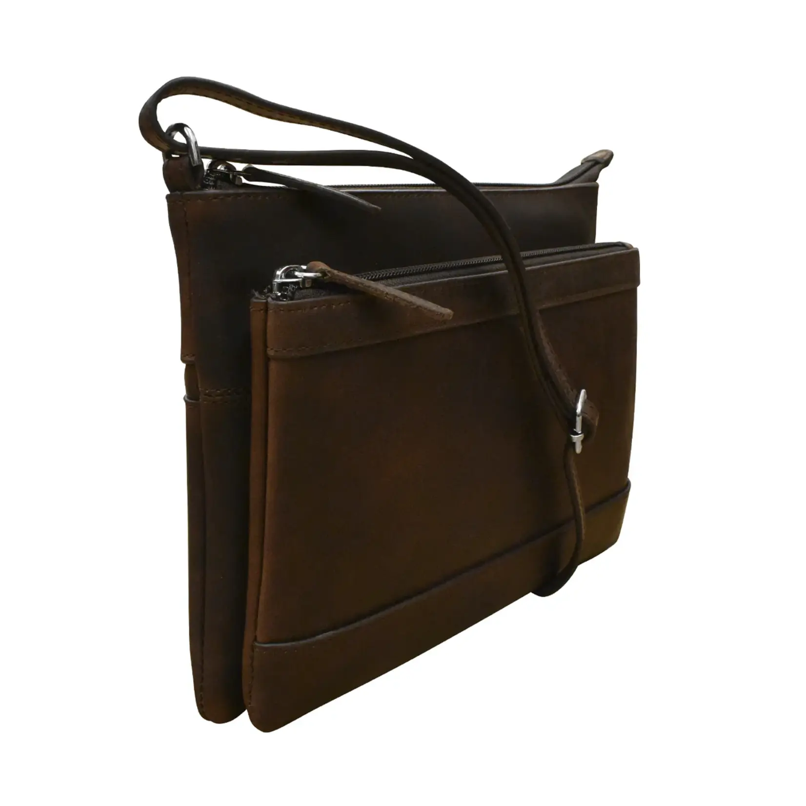 Leather Handbags and Accessories 6028 Chocolate (Distressed) - Double Zip Crossbody