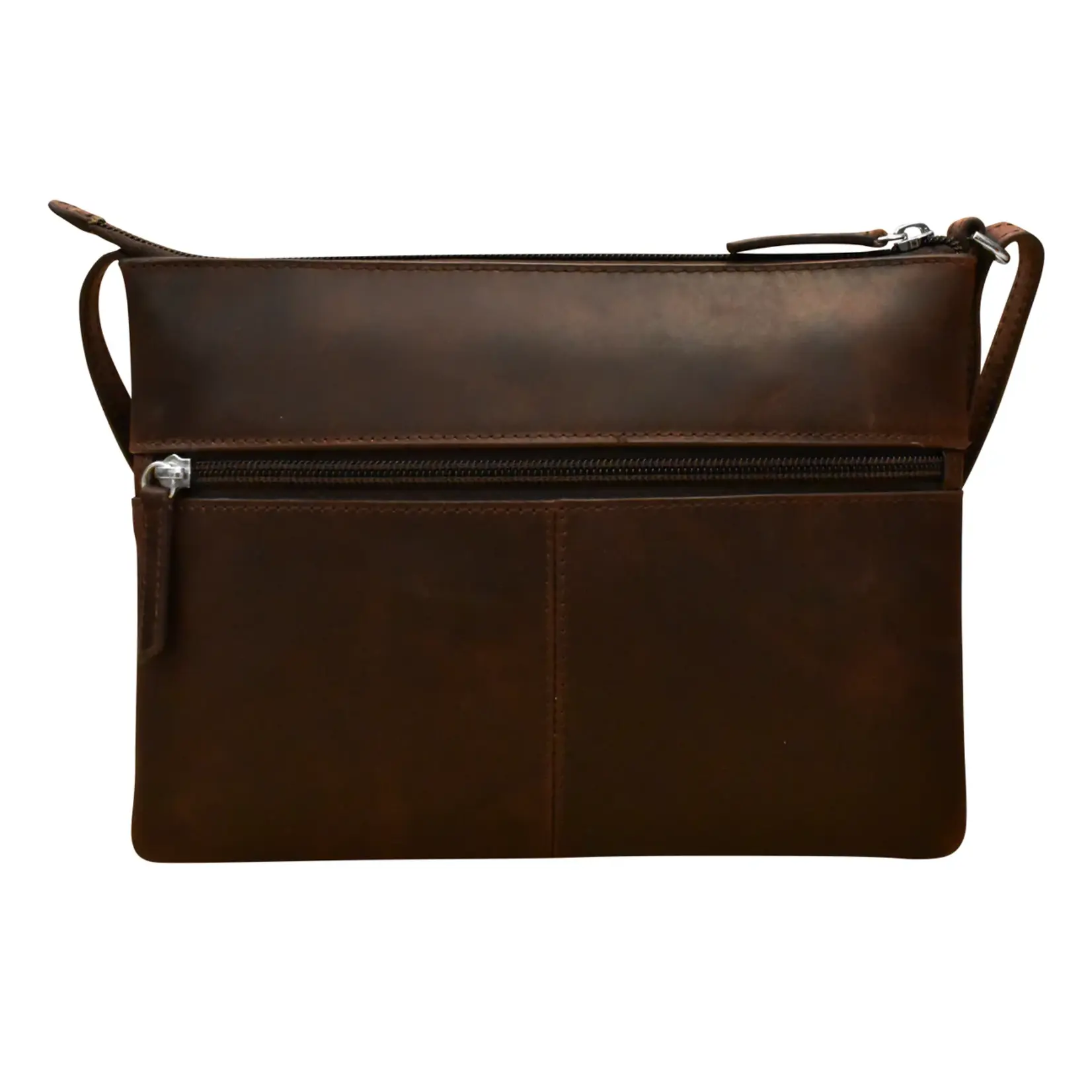 Leather Handbags and Accessories 6028 Chocolate (Distressed) - Double Zip Crossbody