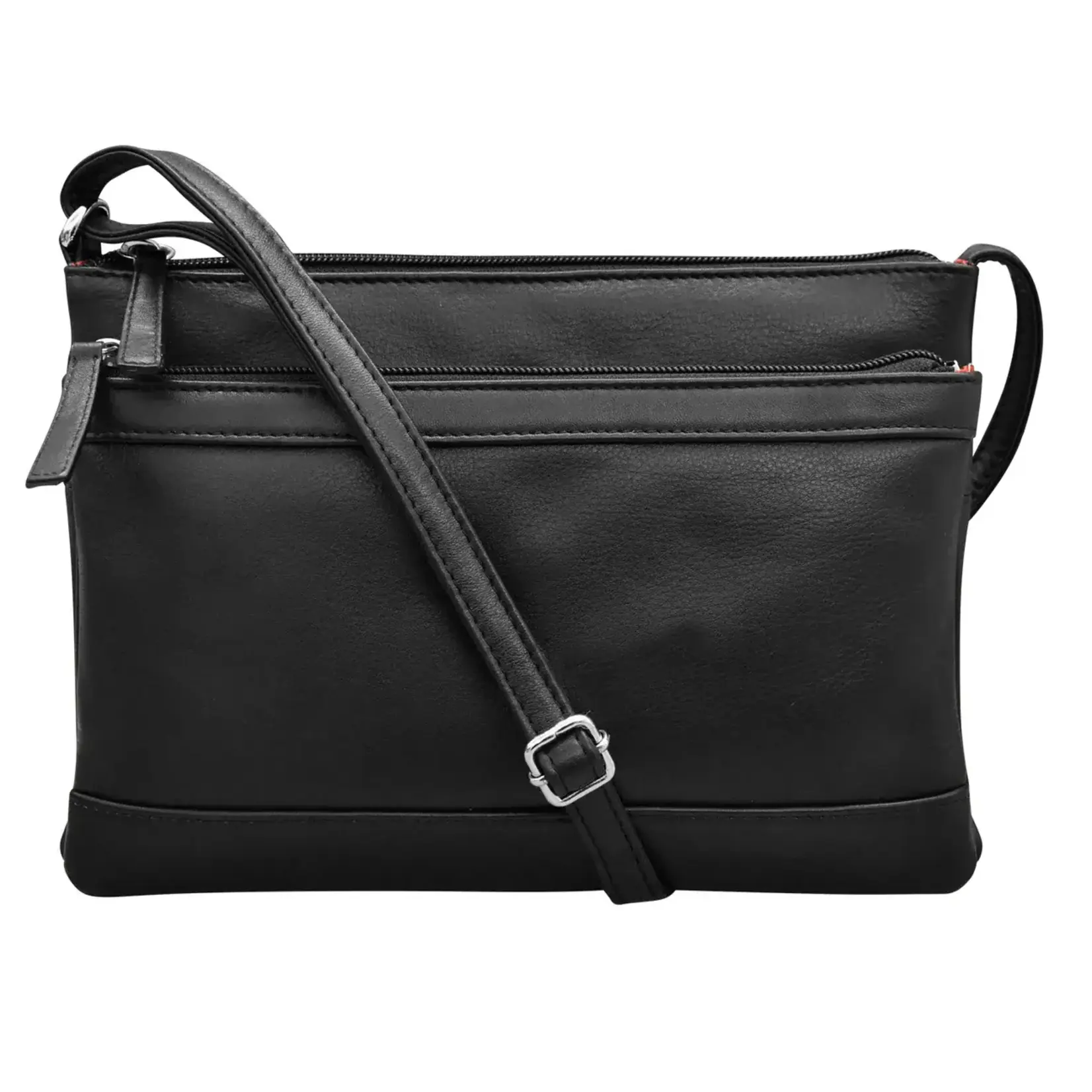 Leather Handbags and Accessories 6028 Black - Double Zip Crossbody