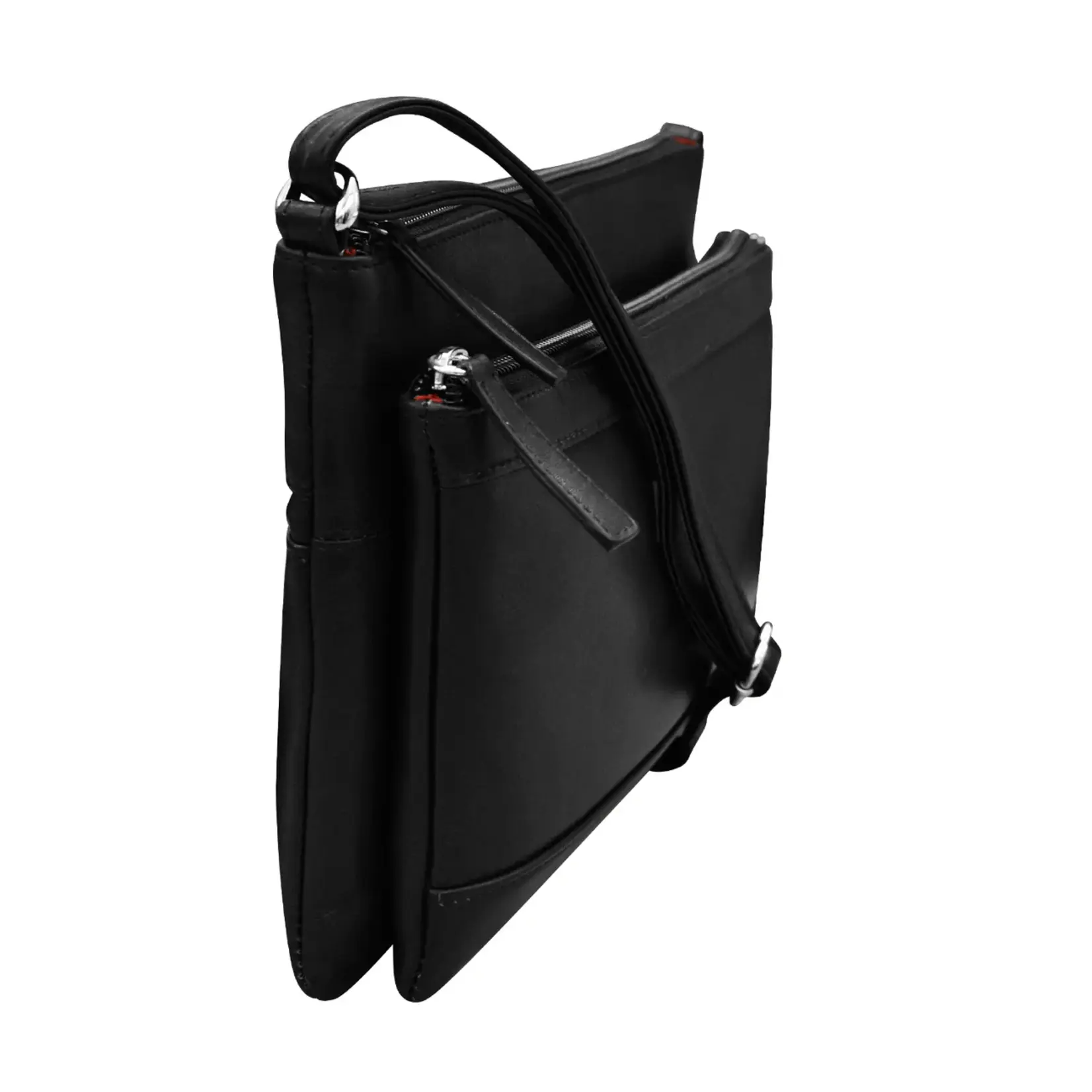 Leather Handbags and Accessories 6028 Black - Double Zip Crossbody