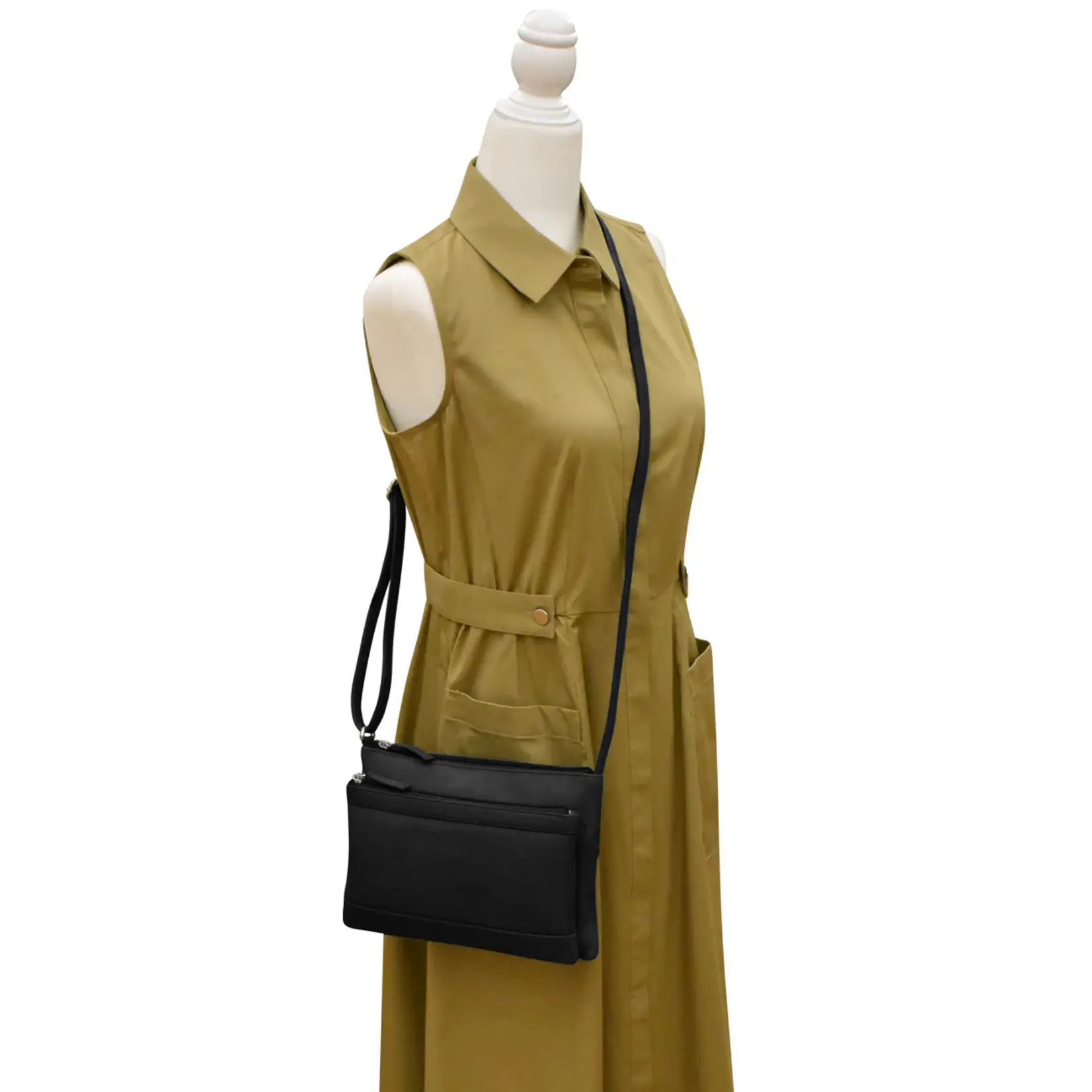 Leather Handbags and Accessories 6028 Black - Double Zip Crossbody