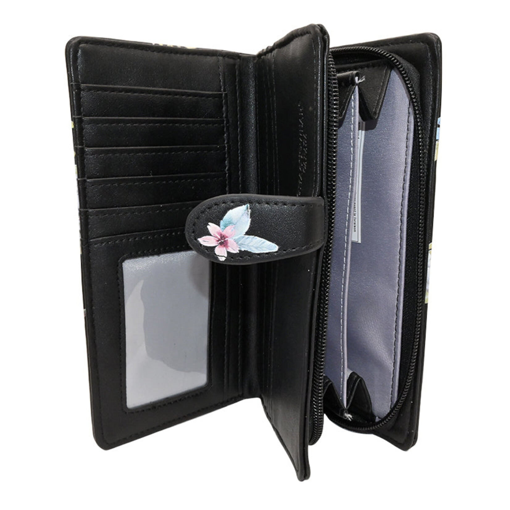 Shagwear W009299 Black Floral Bird Pattern - Large Wallet