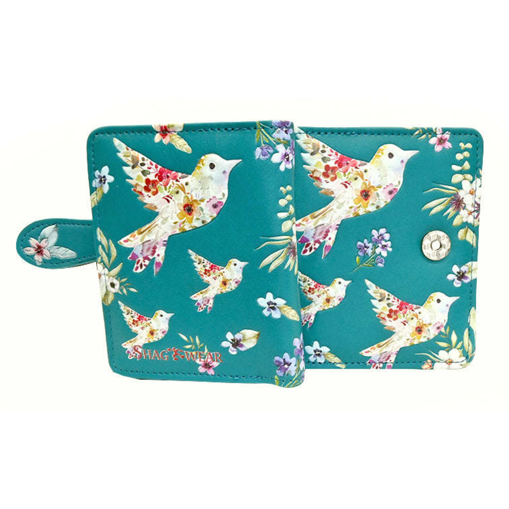 Shagwear W009300sm Teal Floral Bird Pattern - Small Wallet