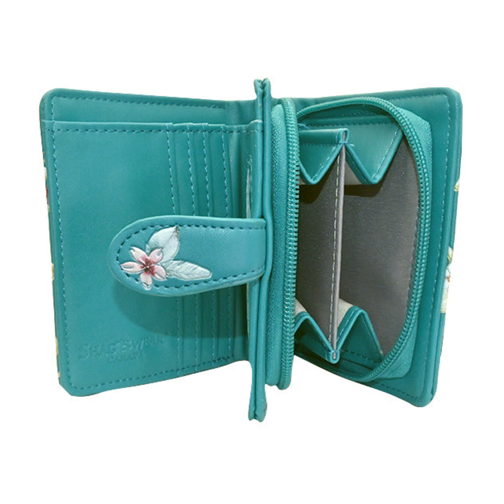 Shagwear W009300sm Teal Floral Bird Pattern - Small Wallet