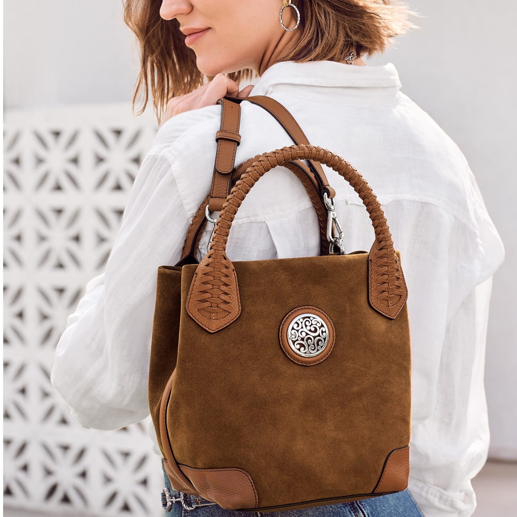Brighton H44188 Reina Suede Medium Tote - Luggage