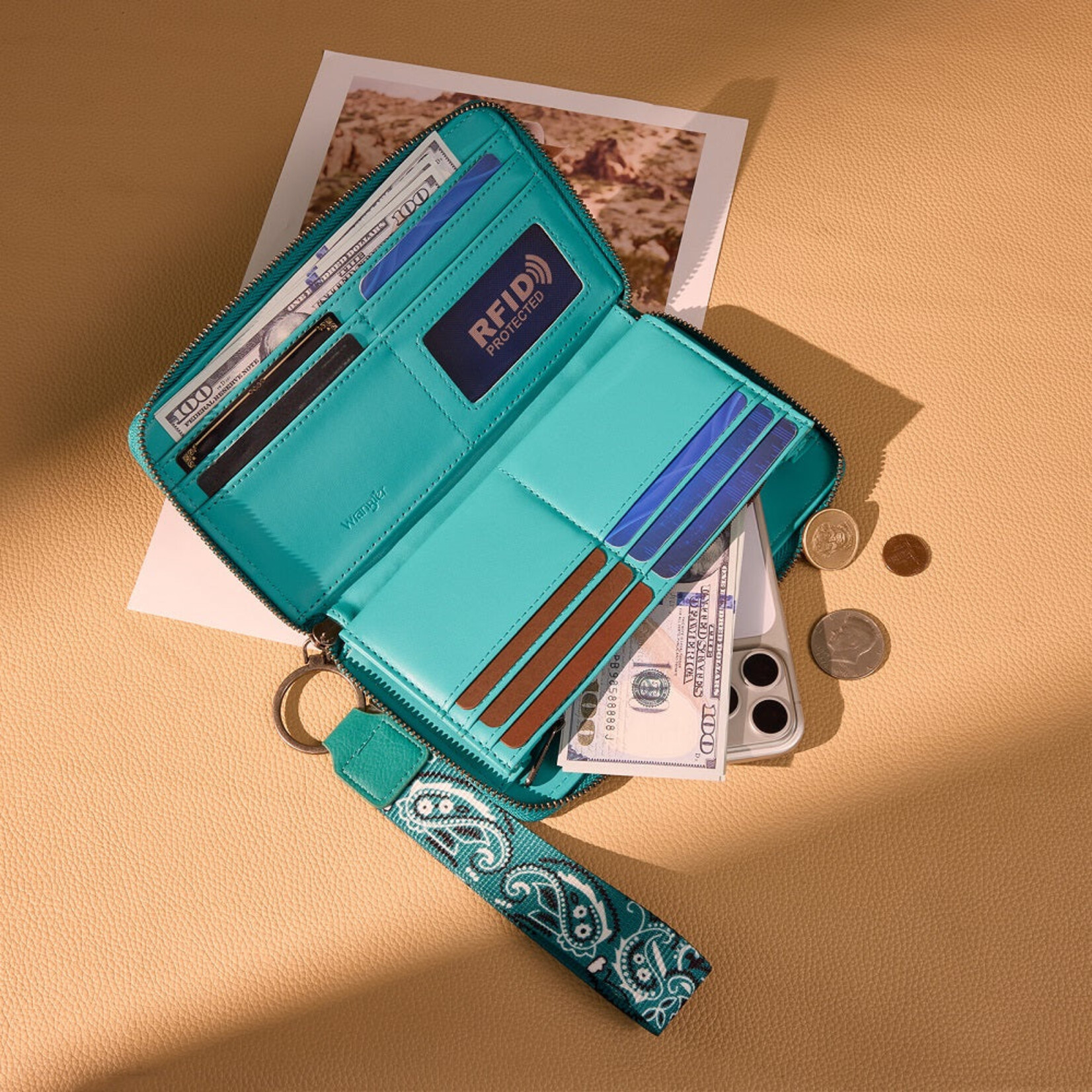 Wrangler WG331-W115TQ - Turquoise - Wrangler Braided Paisley Bandana Wallet
