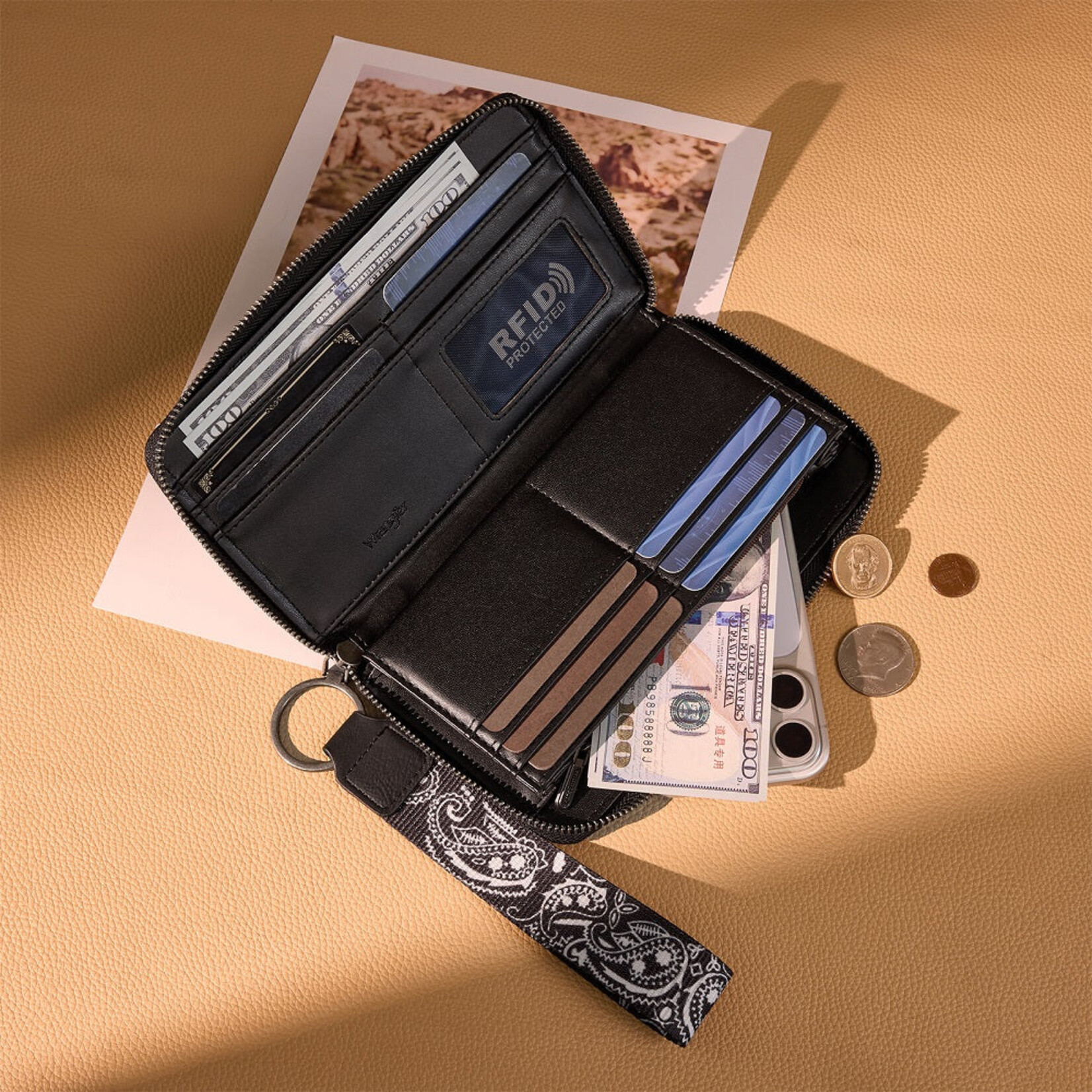 Wrangler WG331-W115BK - Black - Wrangler Braided Paisley Bandana Wallet