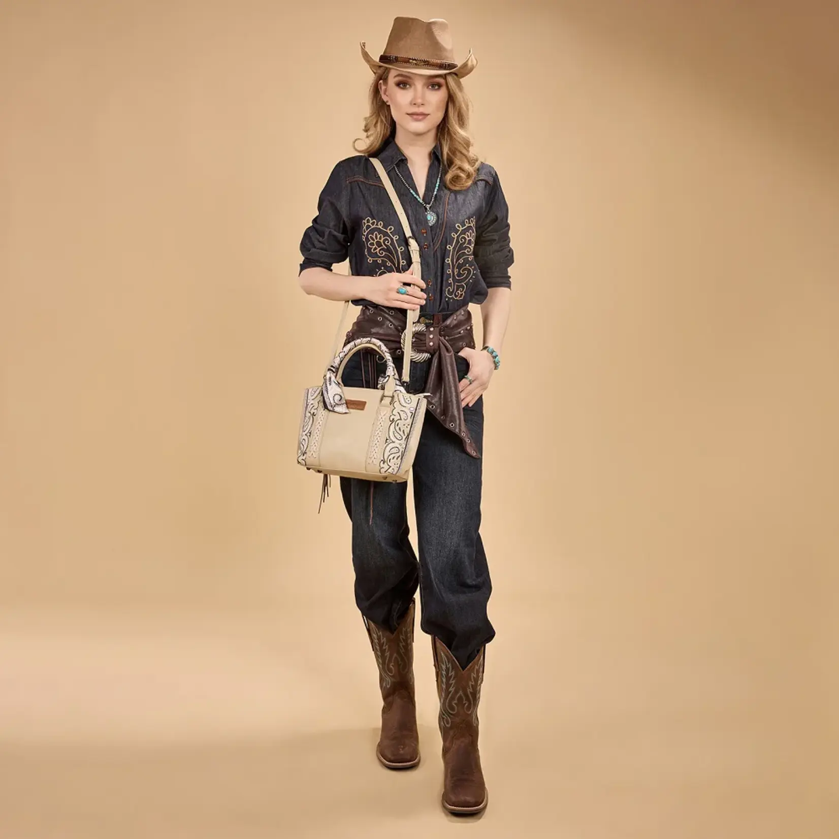 Wrangler WG331-2005TN - Tan - Wrangler Braided Paisley Bandana Tote Bag