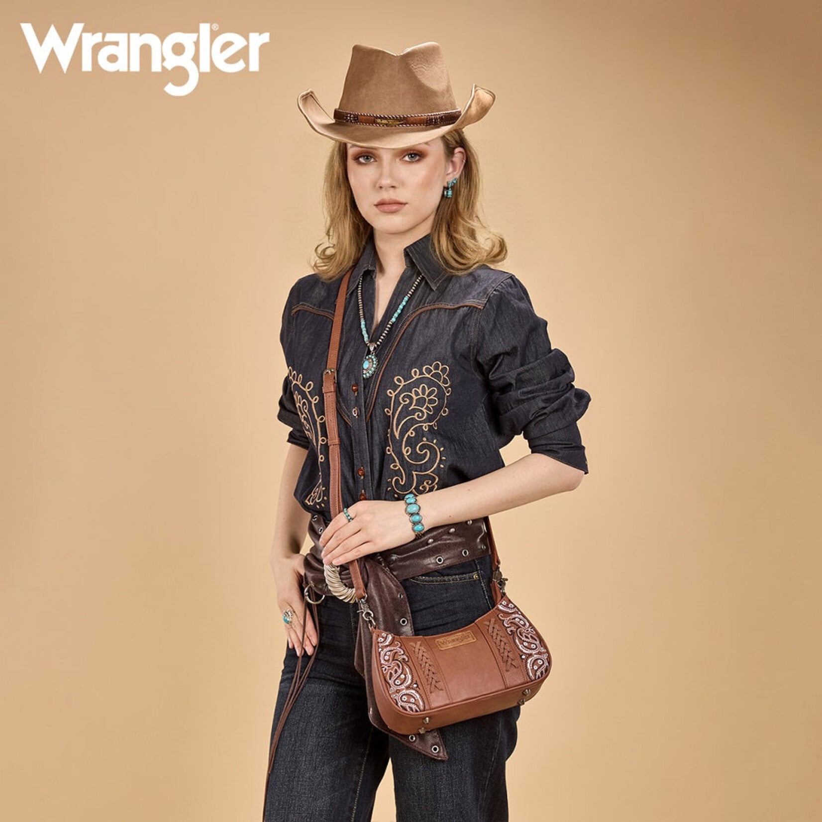 Wrangler WG331-818BR - Brown - Wrangler Braided Paisley Bandana Shoulder Bag