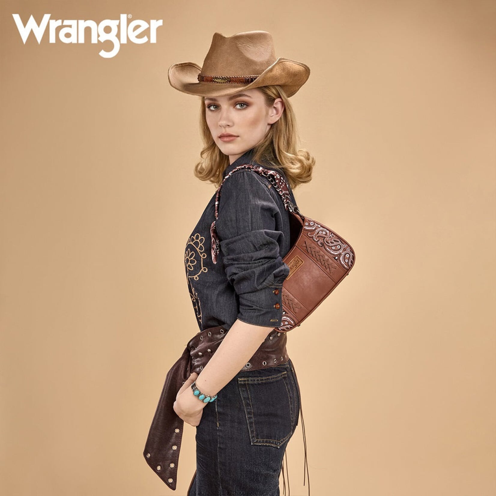 Wrangler WG331-818BR - Brown - Wrangler Braided Paisley Bandana Shoulder Bag