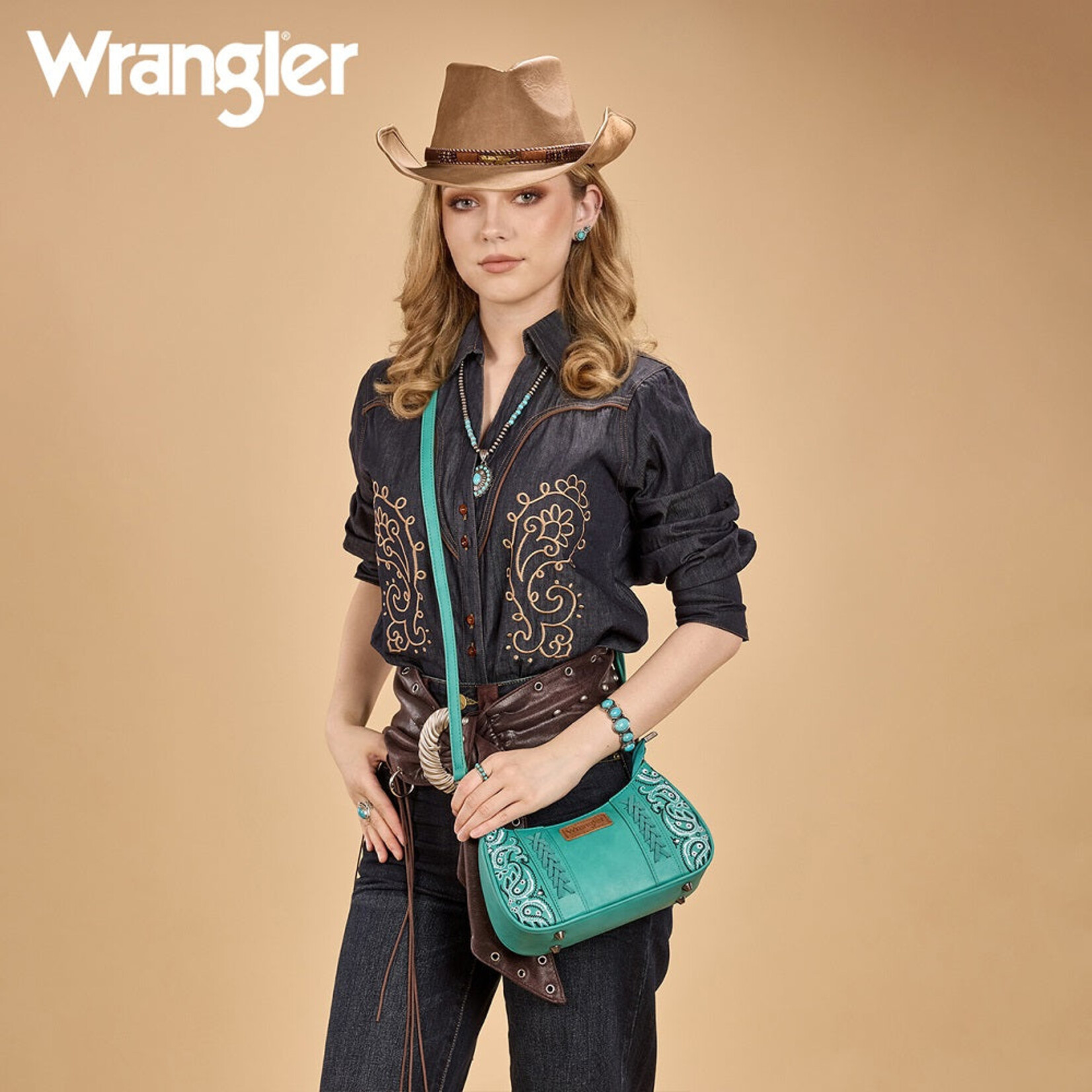 Wrangler WG331-818TQ - Turquoise - Wrangler Braided Paisley Bandana Shoulder Bag