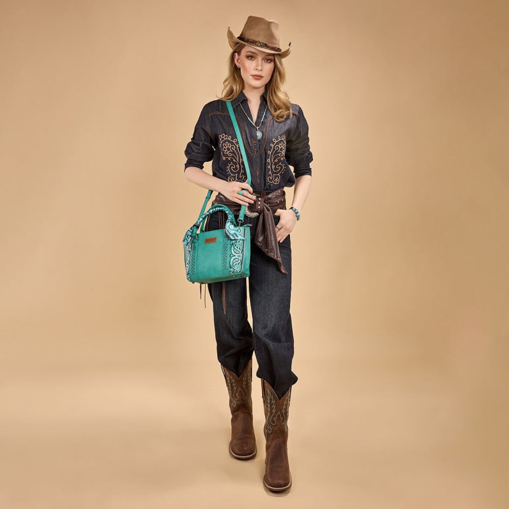 Wrangler WG331-2005TQ - Turquoise - Wrangler Braided Paisley Bandana Tote Bag