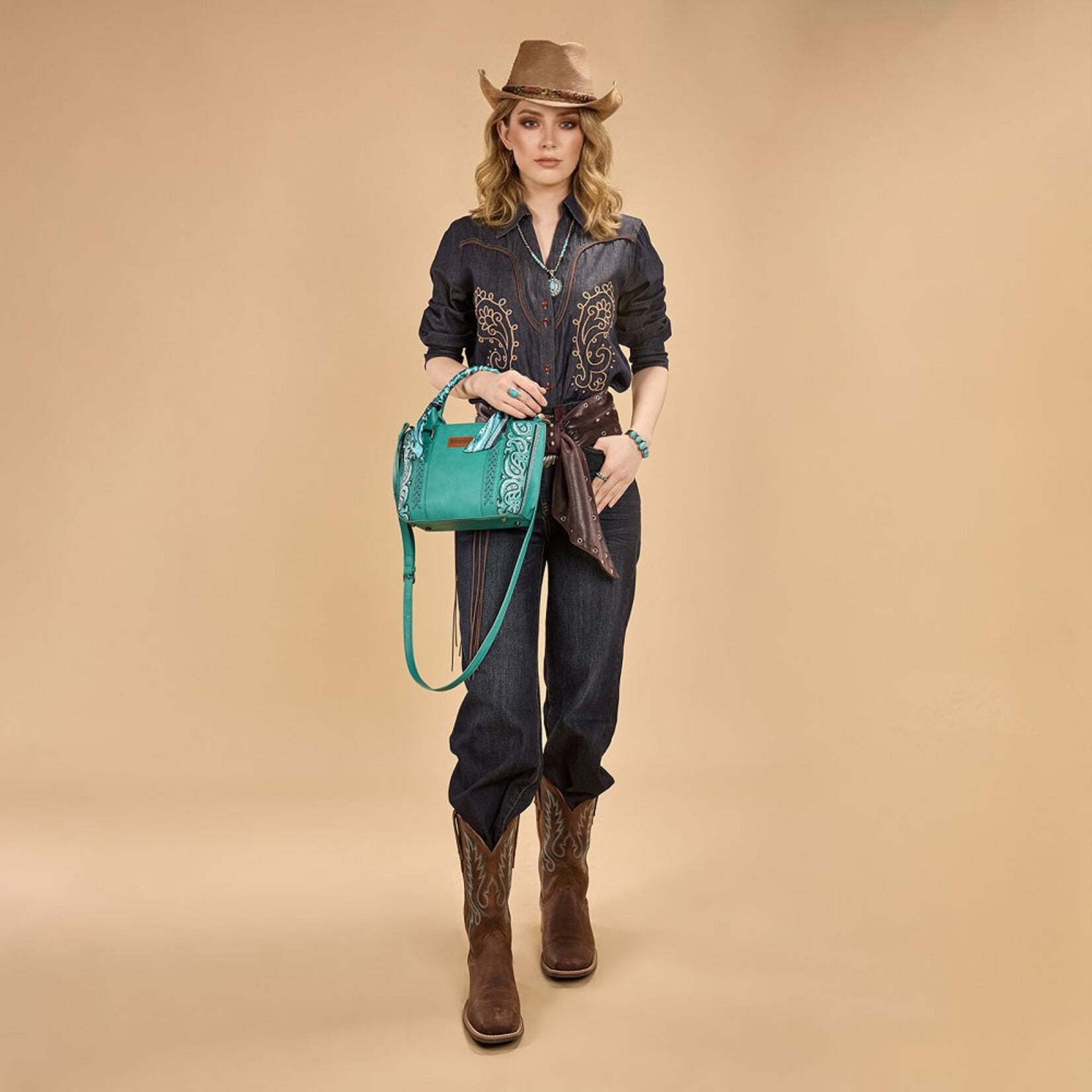 Wrangler WG331-2005TQ - Turquoise - Wrangler Braided Paisley Bandana Tote Bag