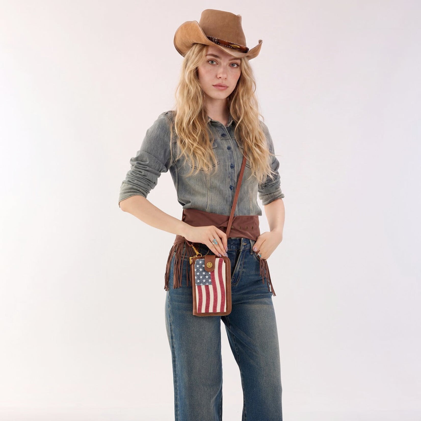 Montana West USA MW1385-183-JN - Jean - MW American Flag RFID Crossbody Phone Wallet 2026
