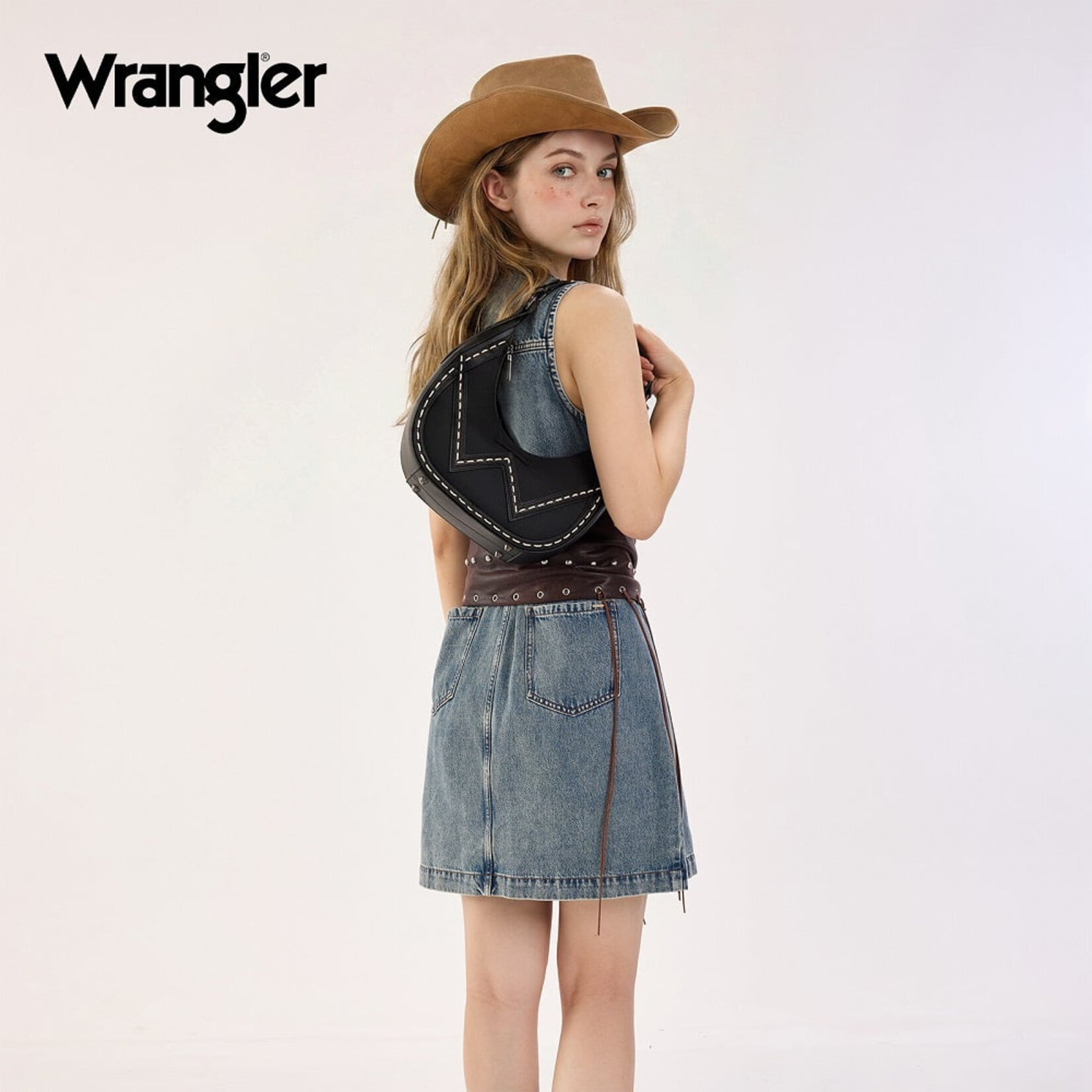 Wrangler WG456-818BK - Black - Wrangler Contrast Stitch Chevron Hobo Shoulder Bag 2026