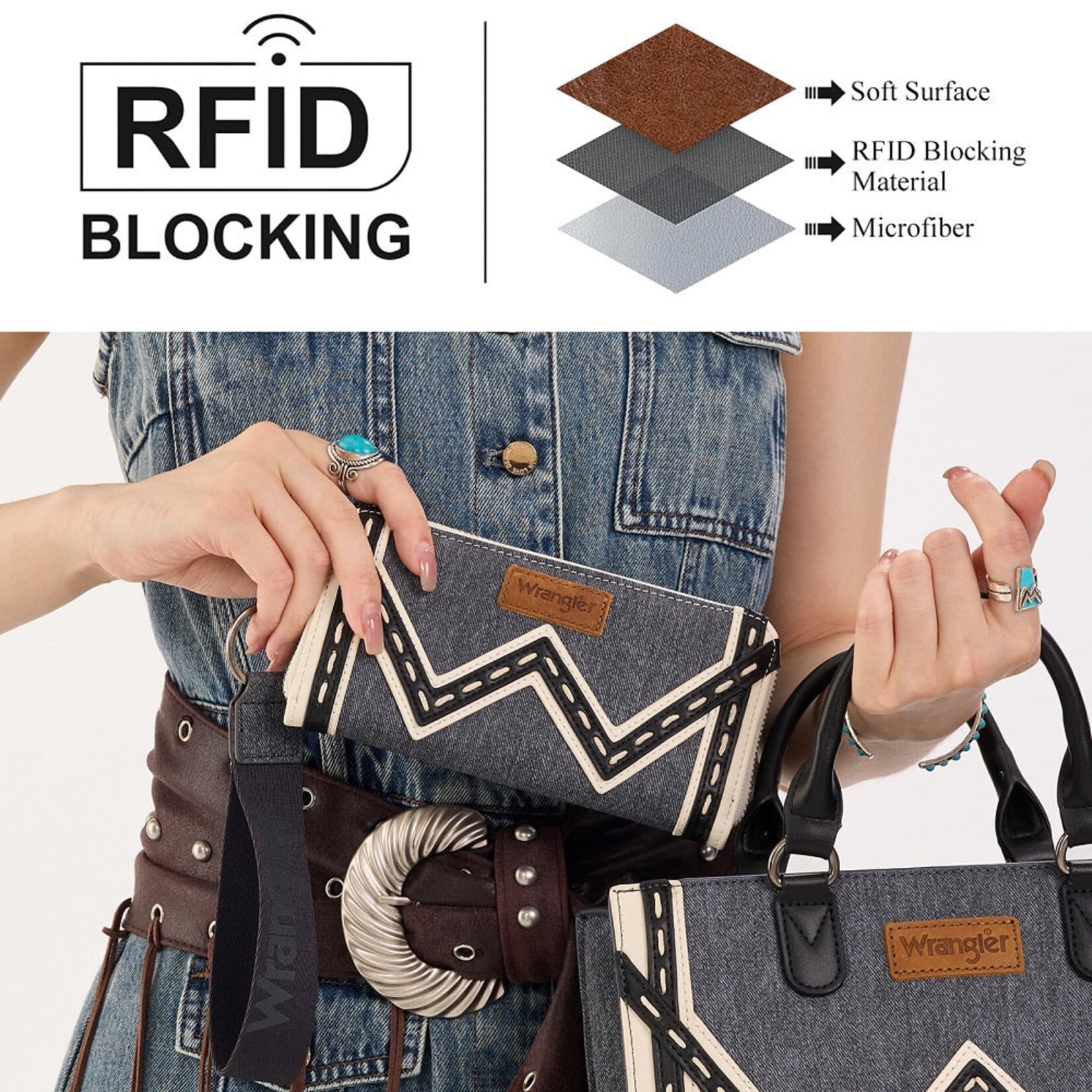 Wrangler WG456-W130DJN - Dark Jean - Wrangler Chevron Contrast Stitch RFID Wallet 2026