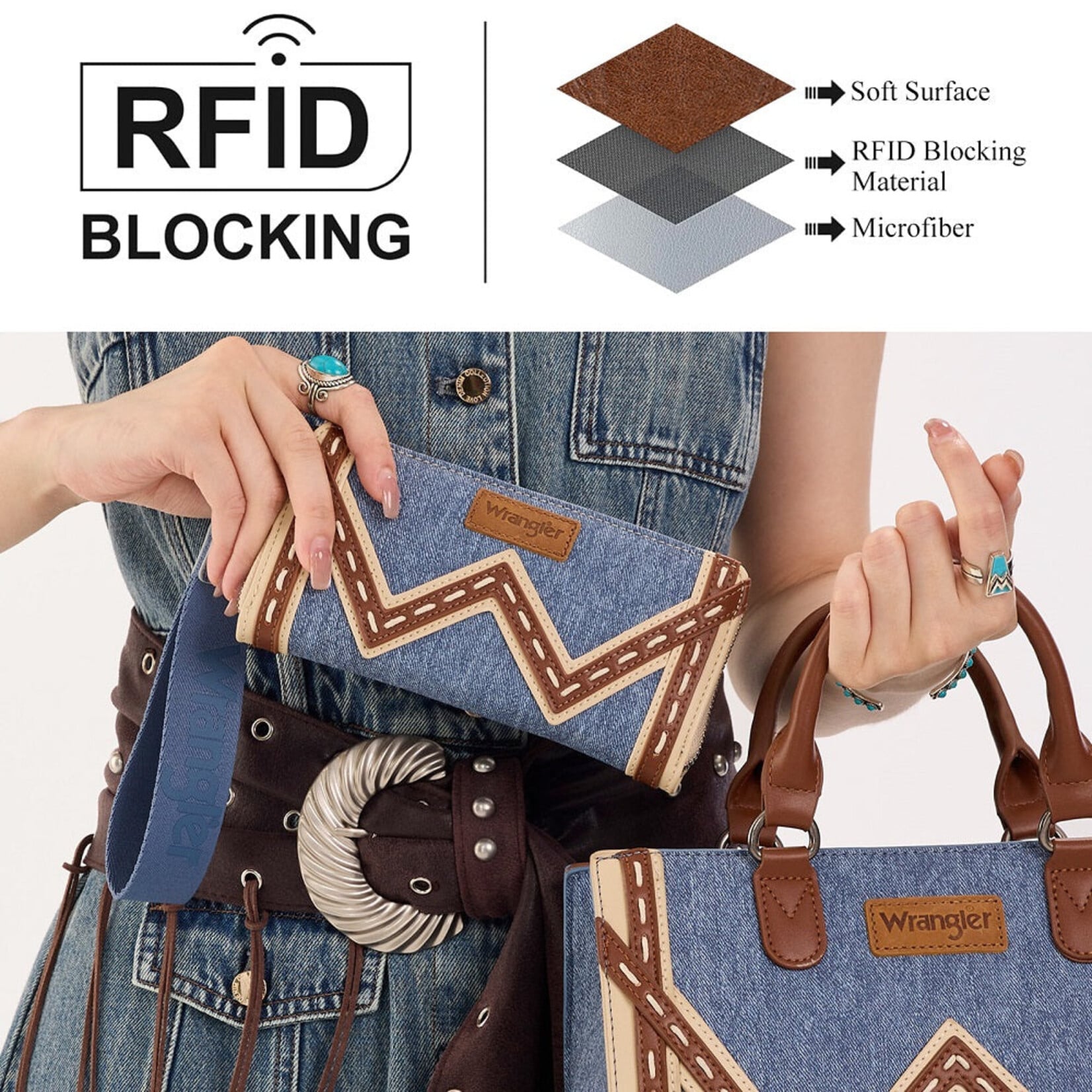 Wrangler WG456-W130JN - Jean - Wrangler Chevron Contrast Stitch RFID Wallet 2026