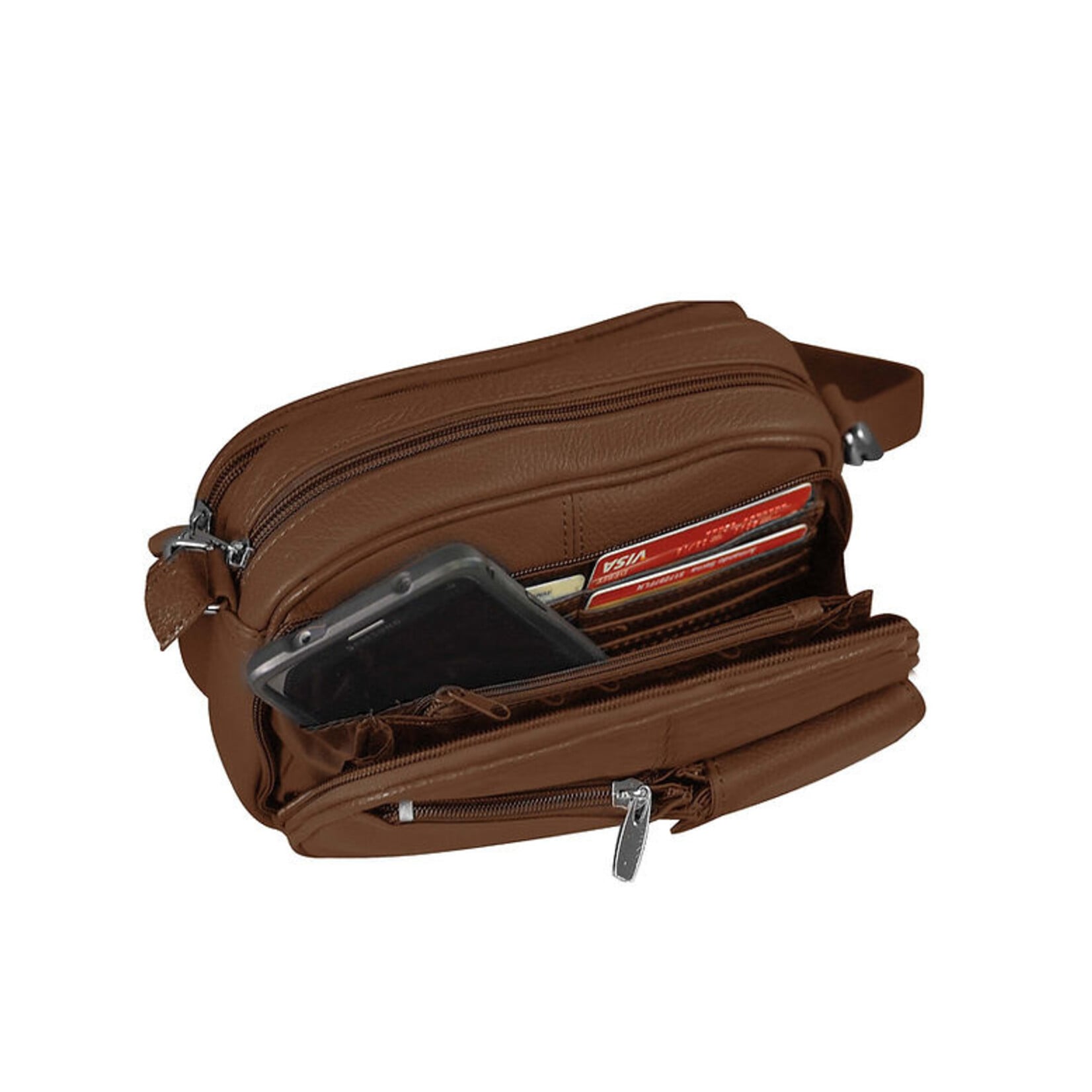R Leathers 3013 BN - Brown - Crossbody with Front Organizer