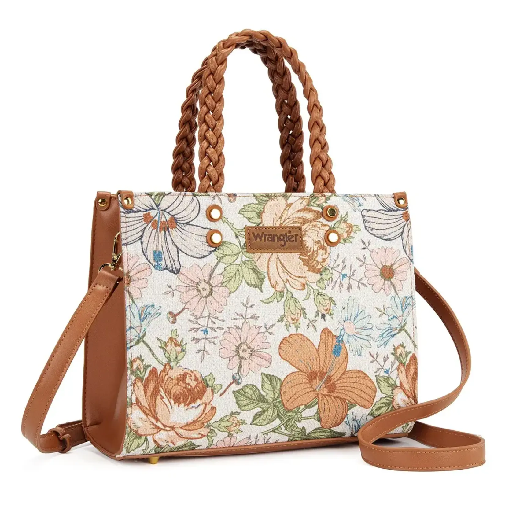 Wrangler WG438-8120BR - Brown - Wrangler Floral Print Braided Tote