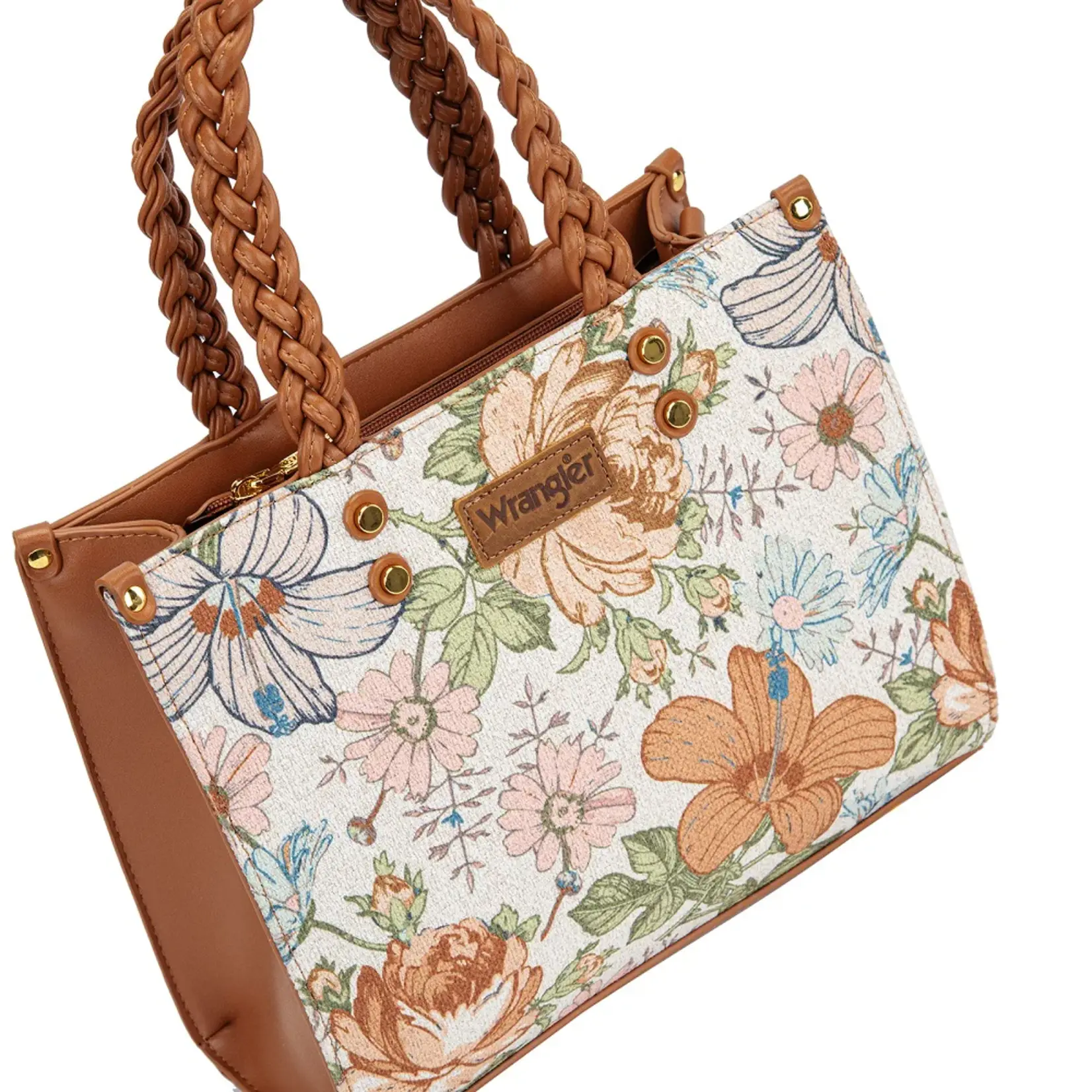 Wrangler WG438-8120BR - Brown - Wrangler Floral Print Braided Tote