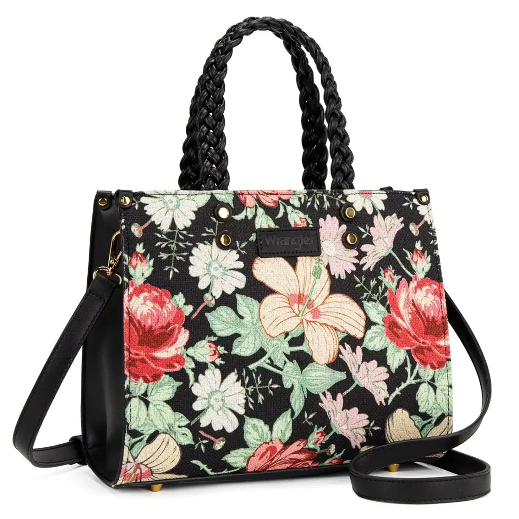 Wrangler WG438-8120BK - Black - Wrangler Floral Print Braided Tote