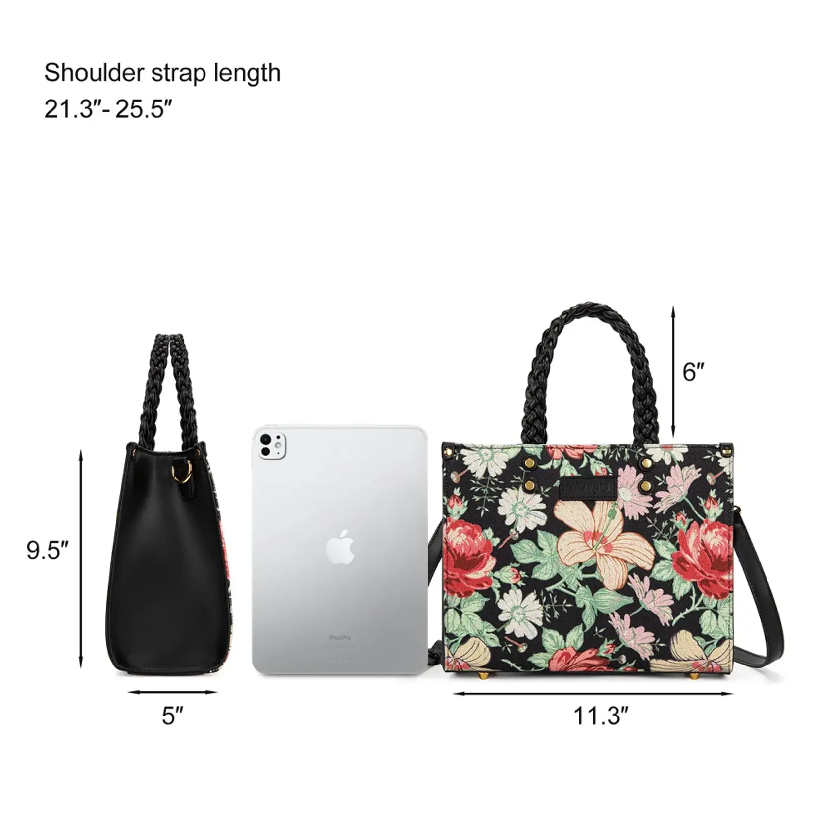 Wrangler WG438-8120BK - Black - Wrangler Floral Print Braided Tote