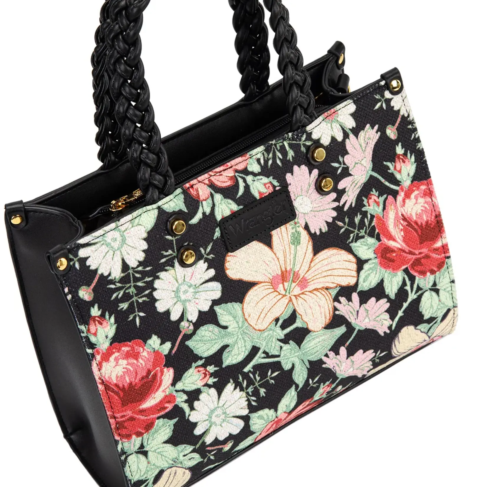 Wrangler WG438-8120BK - Black - Wrangler Floral Print Braided Tote
